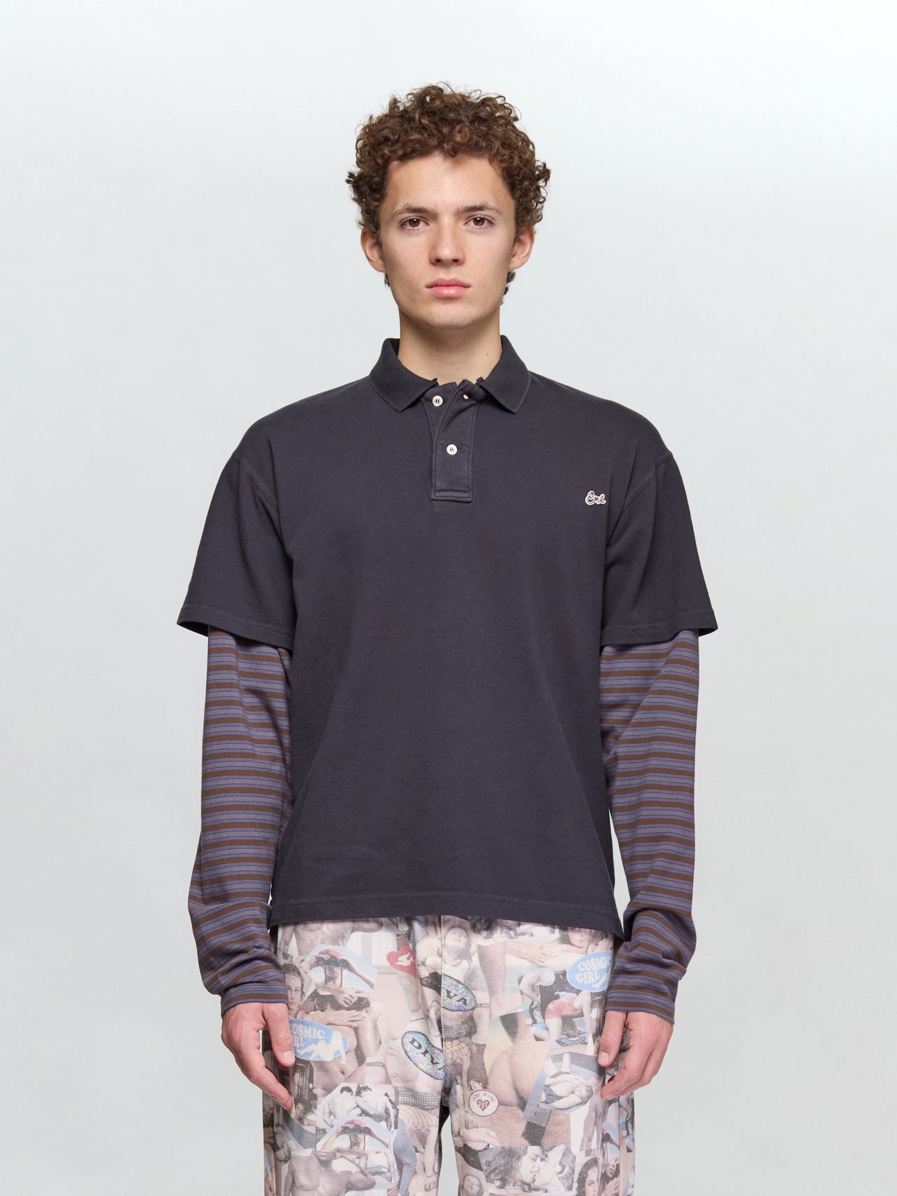 Double Sleeve Polo T-Shirt in Black