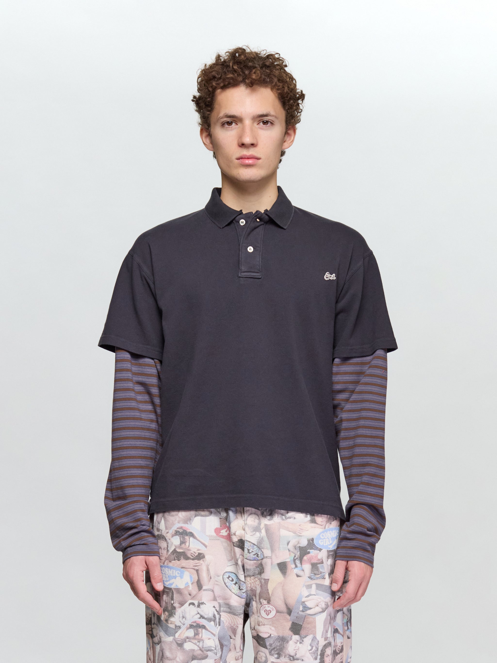 Double Sleeve Polo T-Shirt in Black