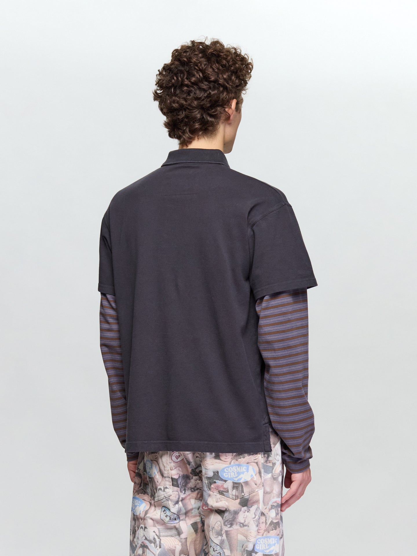 Double Sleeve Polo T-Shirt in Black