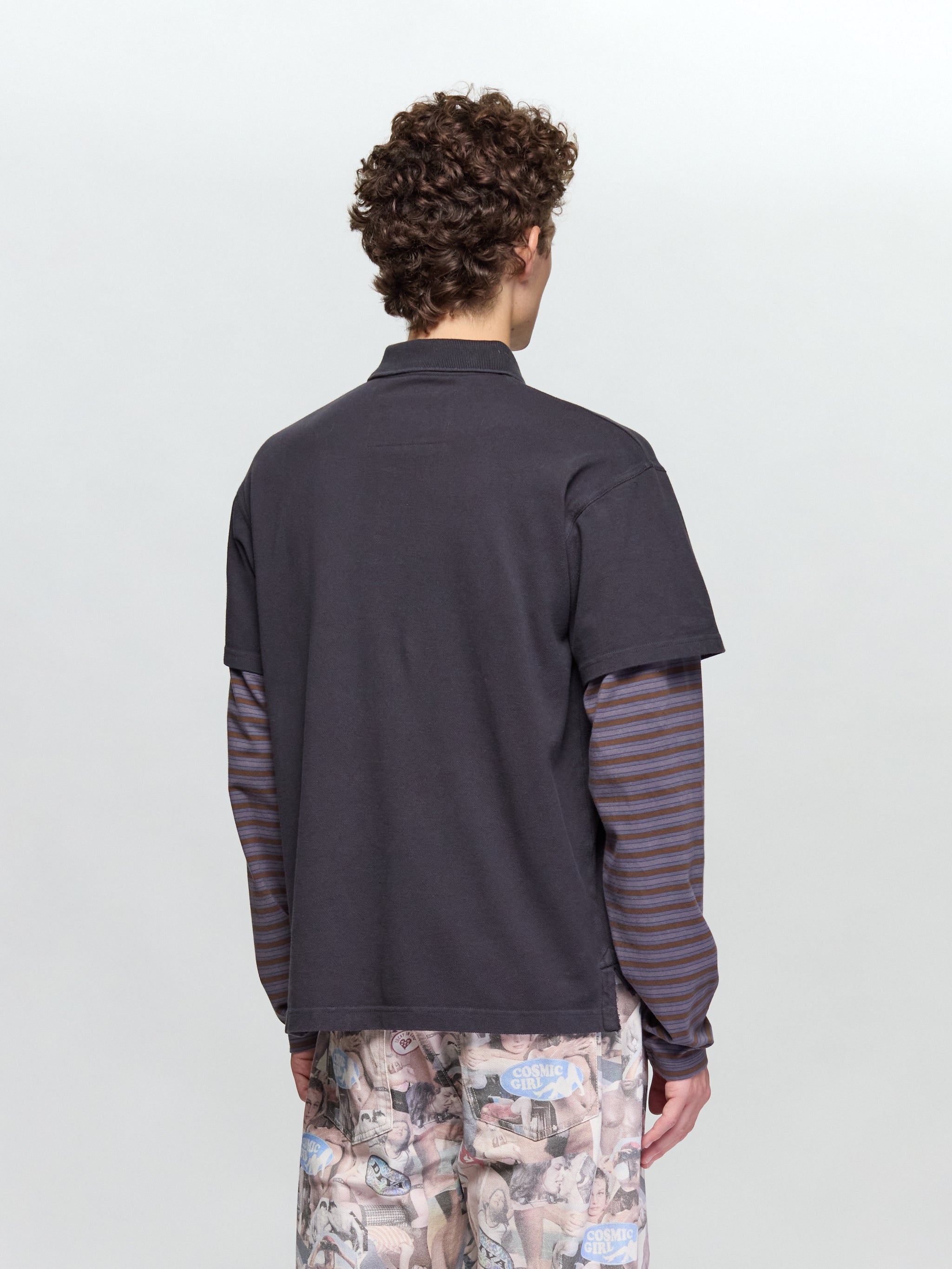 Double Sleeve Polo T-Shirt in Black