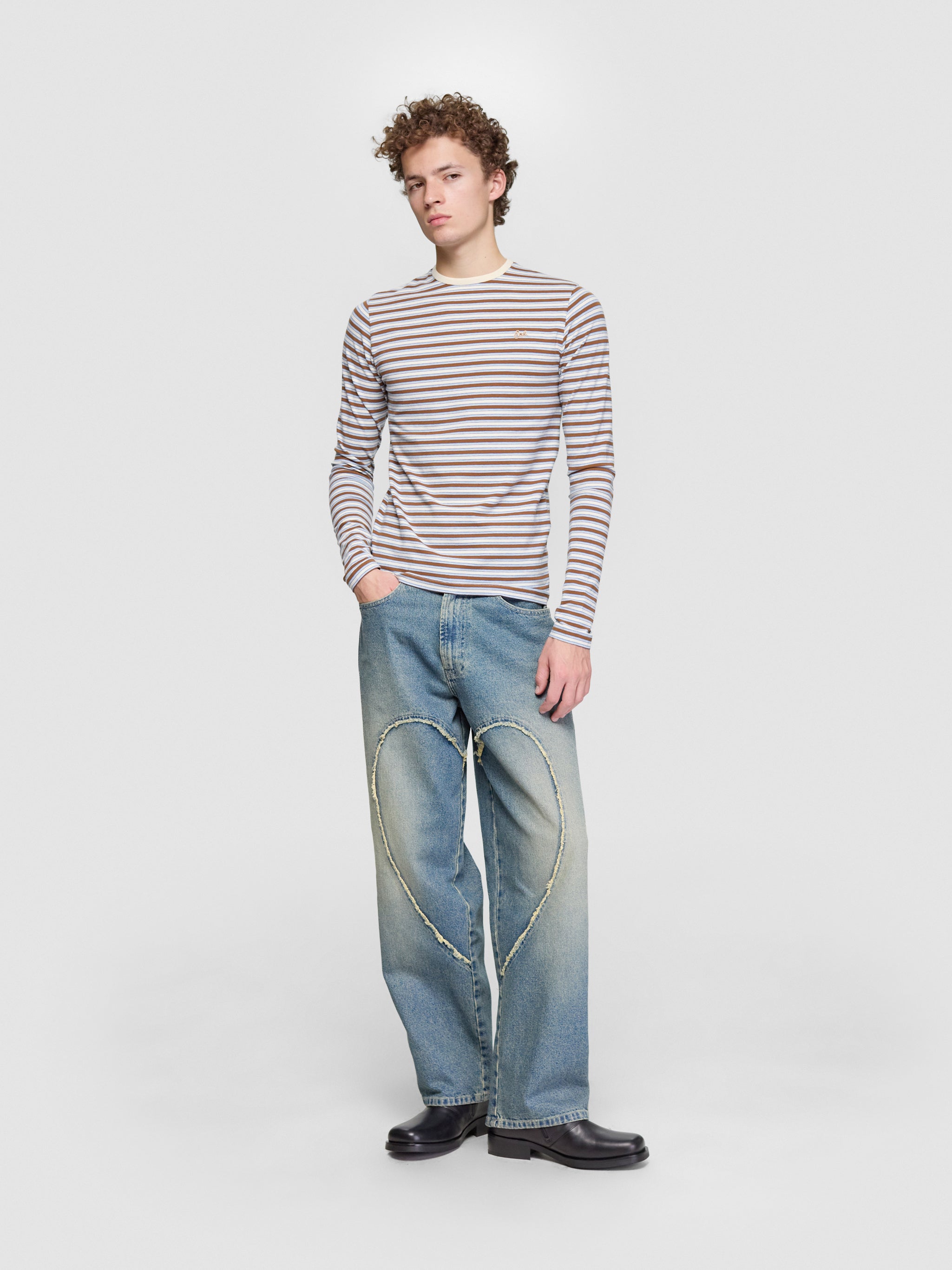 Striped Long Sleeve T-Shirt in Brown