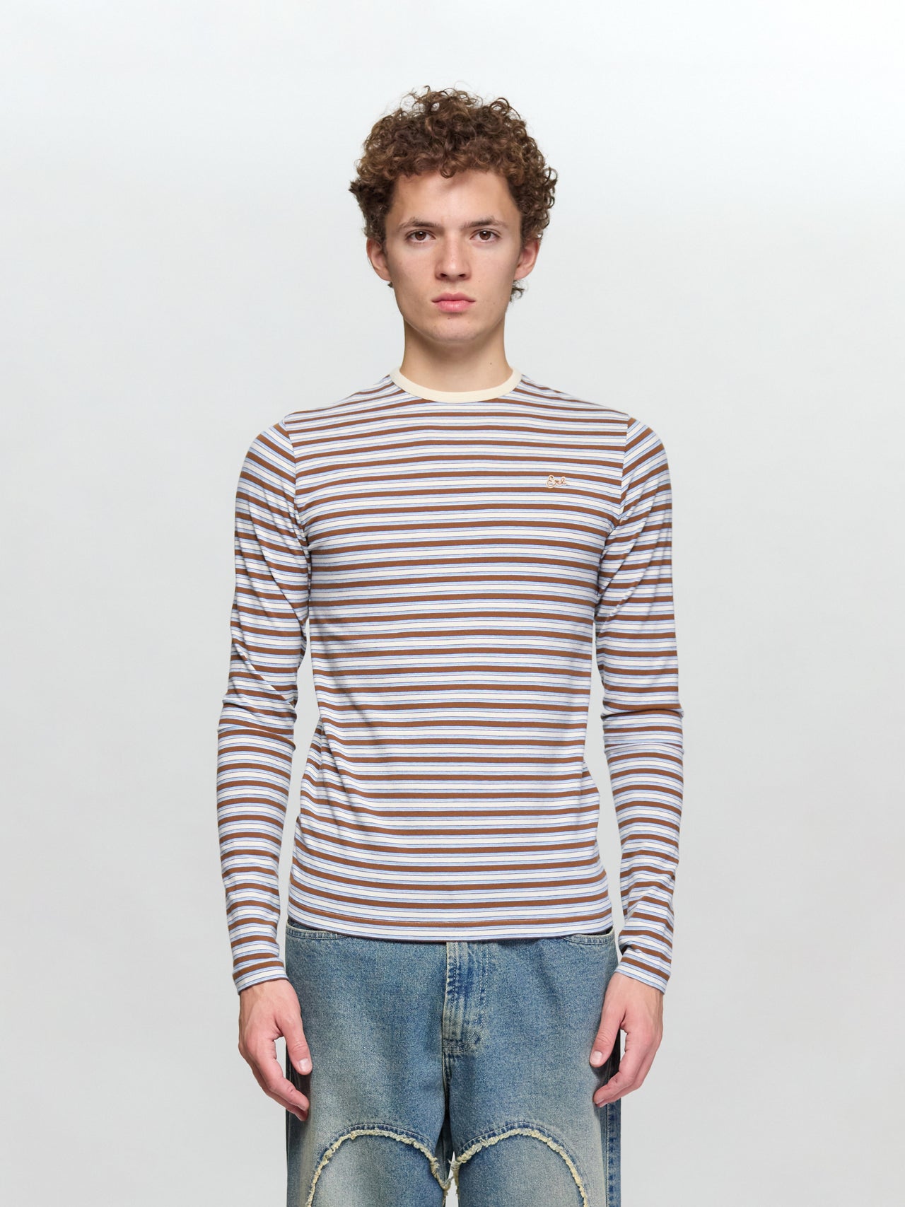 Striped Long Sleeve T-Shirt in Brown