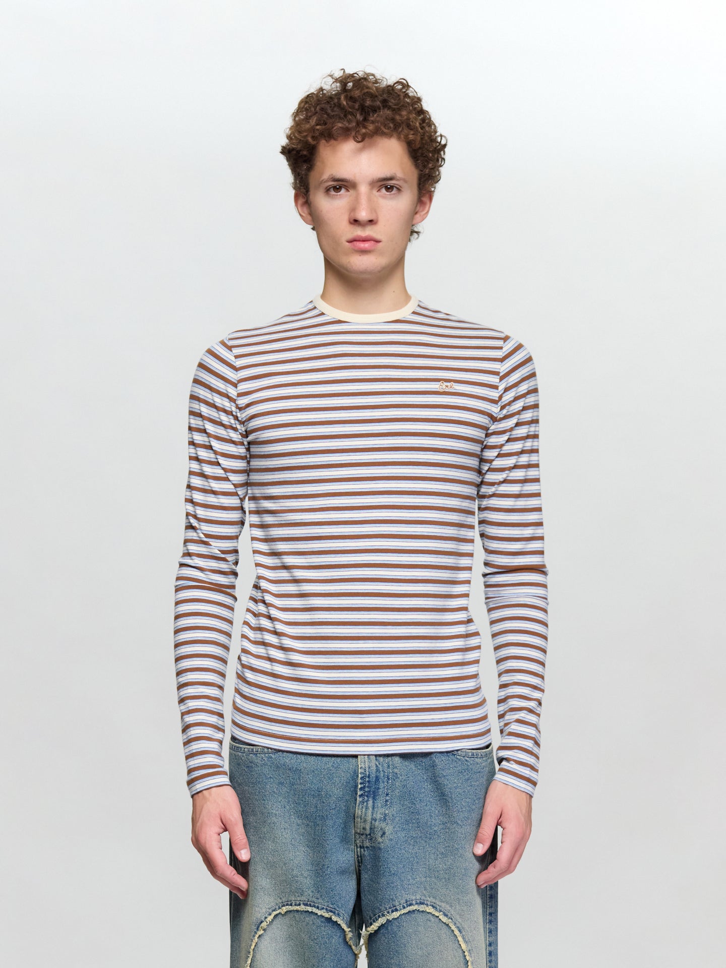 Striped Long Sleeve T-Shirt in Brown