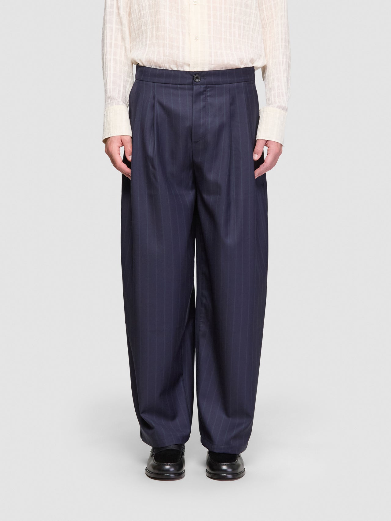 Piero Pants in Navy Double Pinstripe
