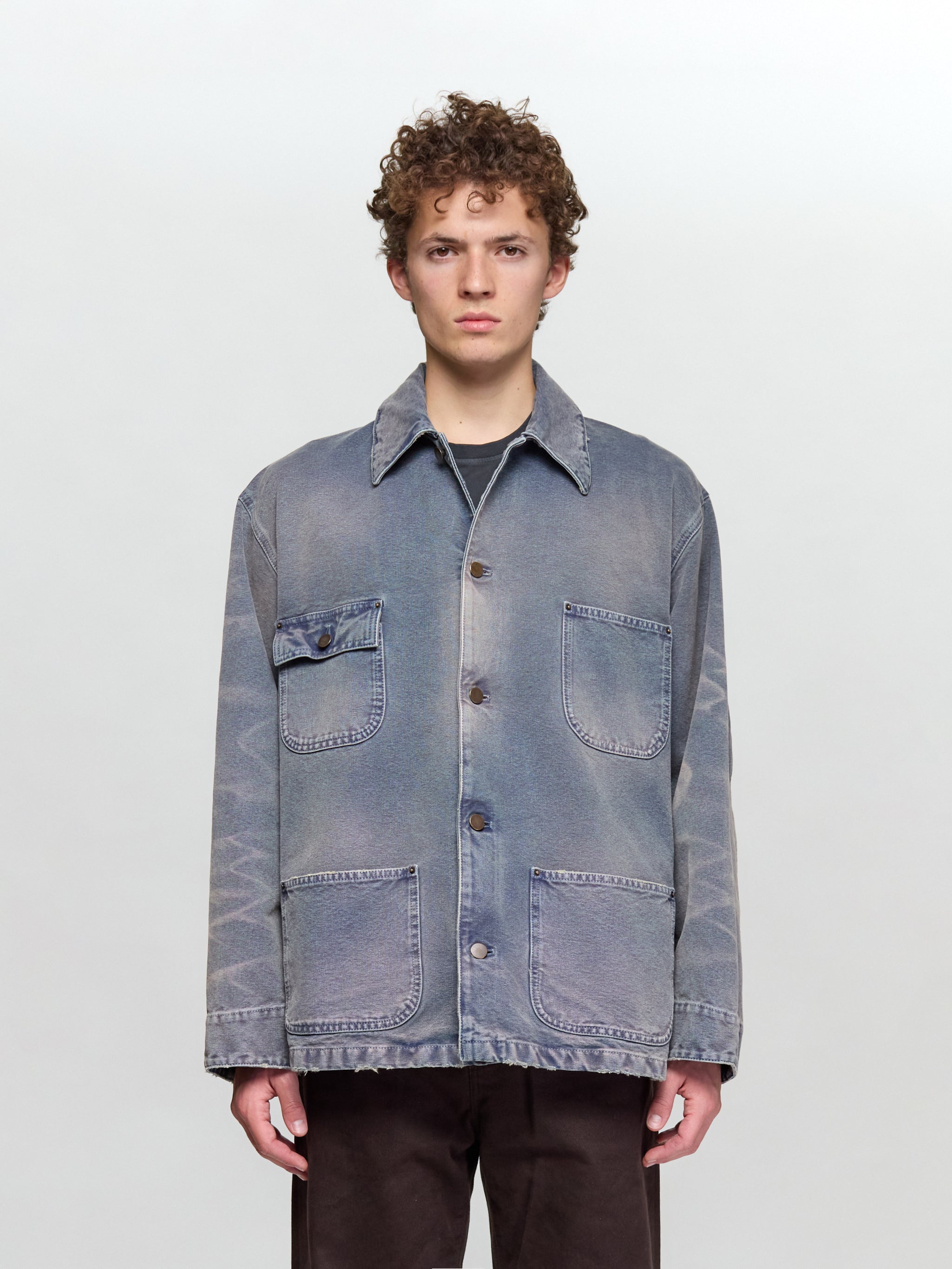 Canvas Blouson Jacket with A Used Look in Blue