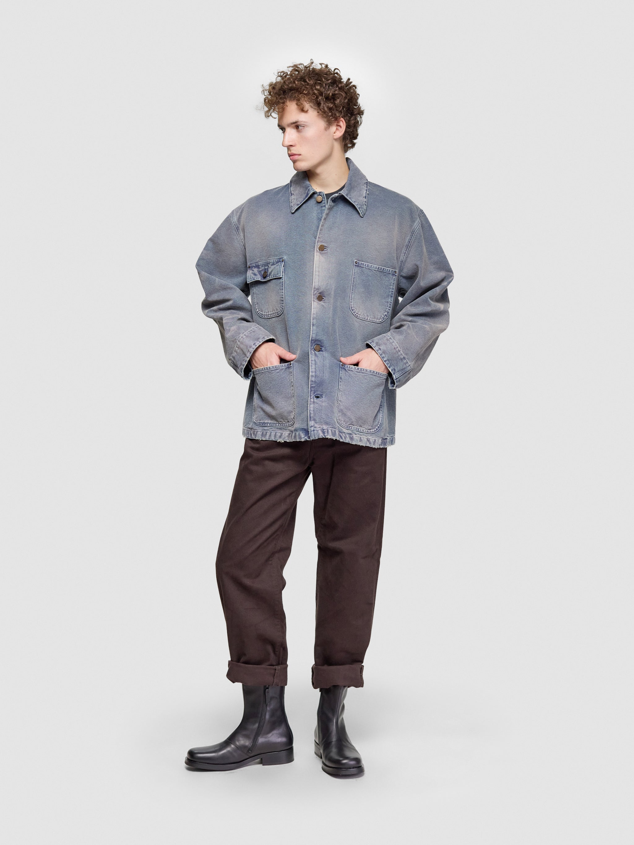 Canvas Blouson Jacket with A Used Look in Blue