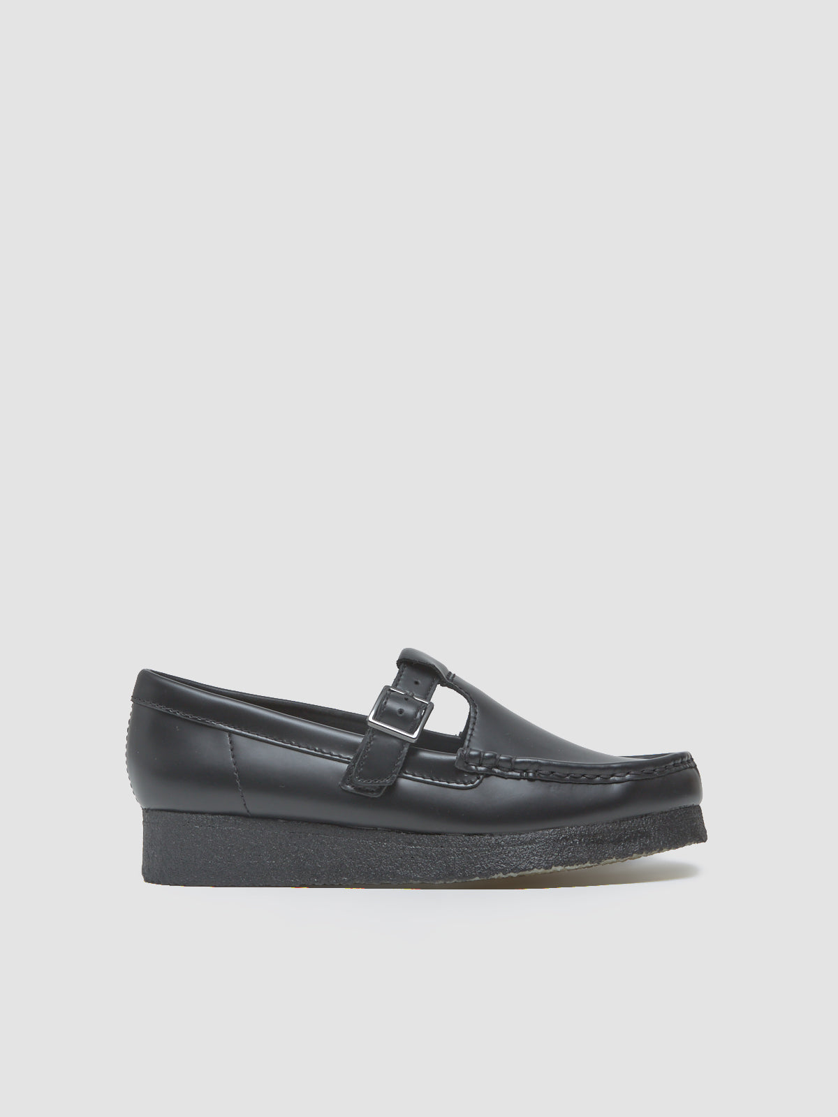 Wallabee T Bar Shoes in Black Hi-Shine Leather