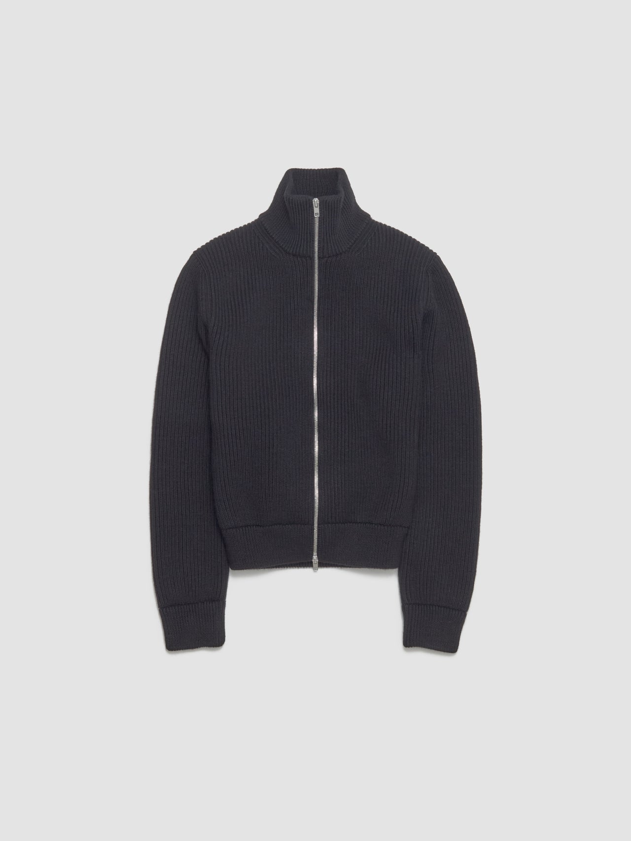 Zip Wool Cardigan in Black