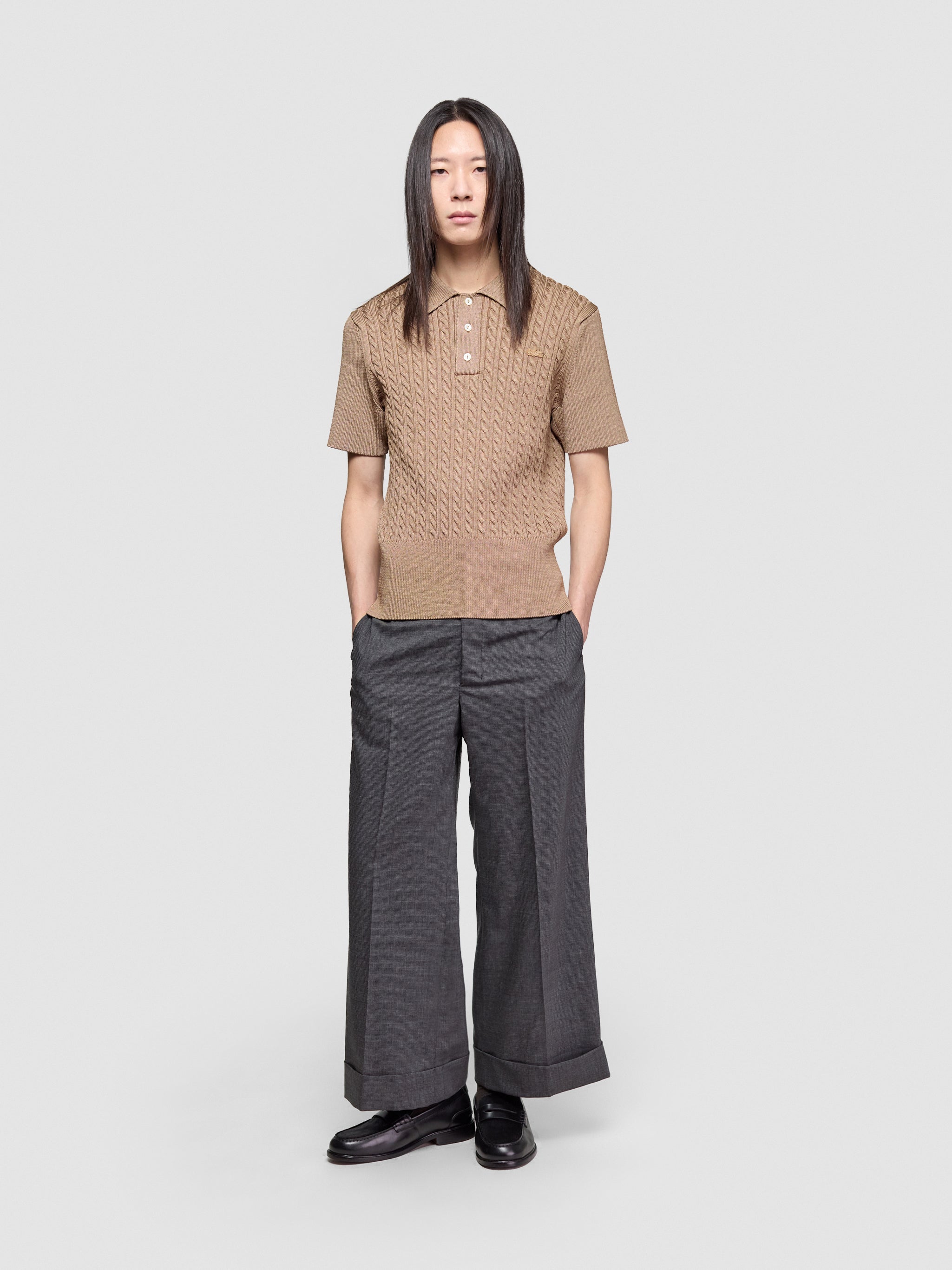 Cable Knit Polo in Elderton Brown