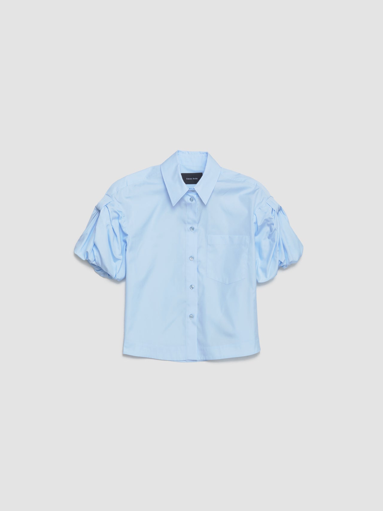 Cropped Puff Bow Sleeve Shirt in Baby Blue
