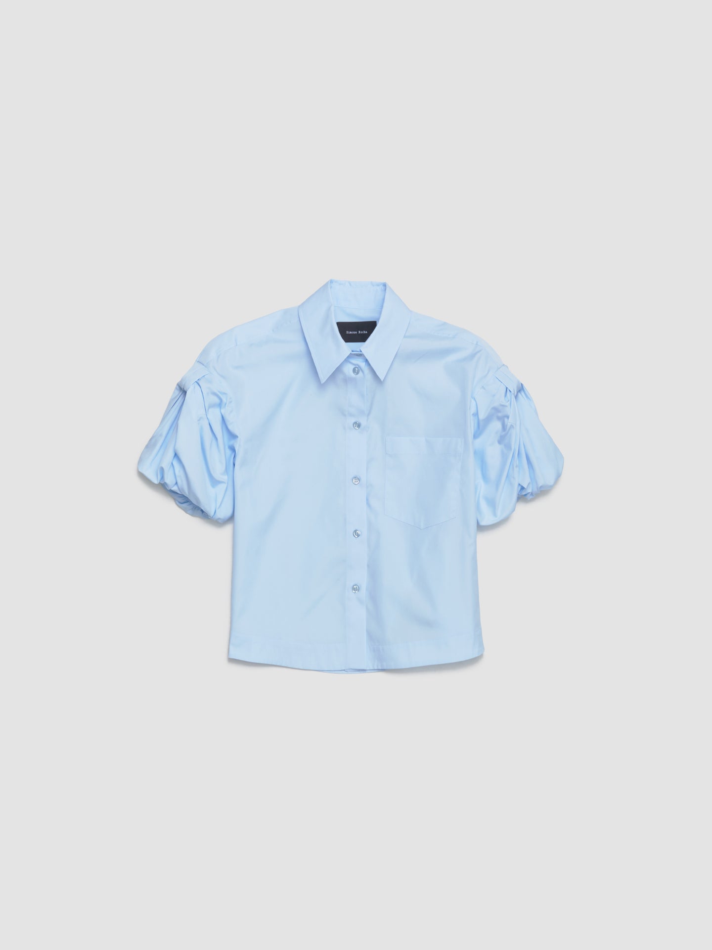 Cropped Puff Bow Sleeve Shirt in Baby Blue