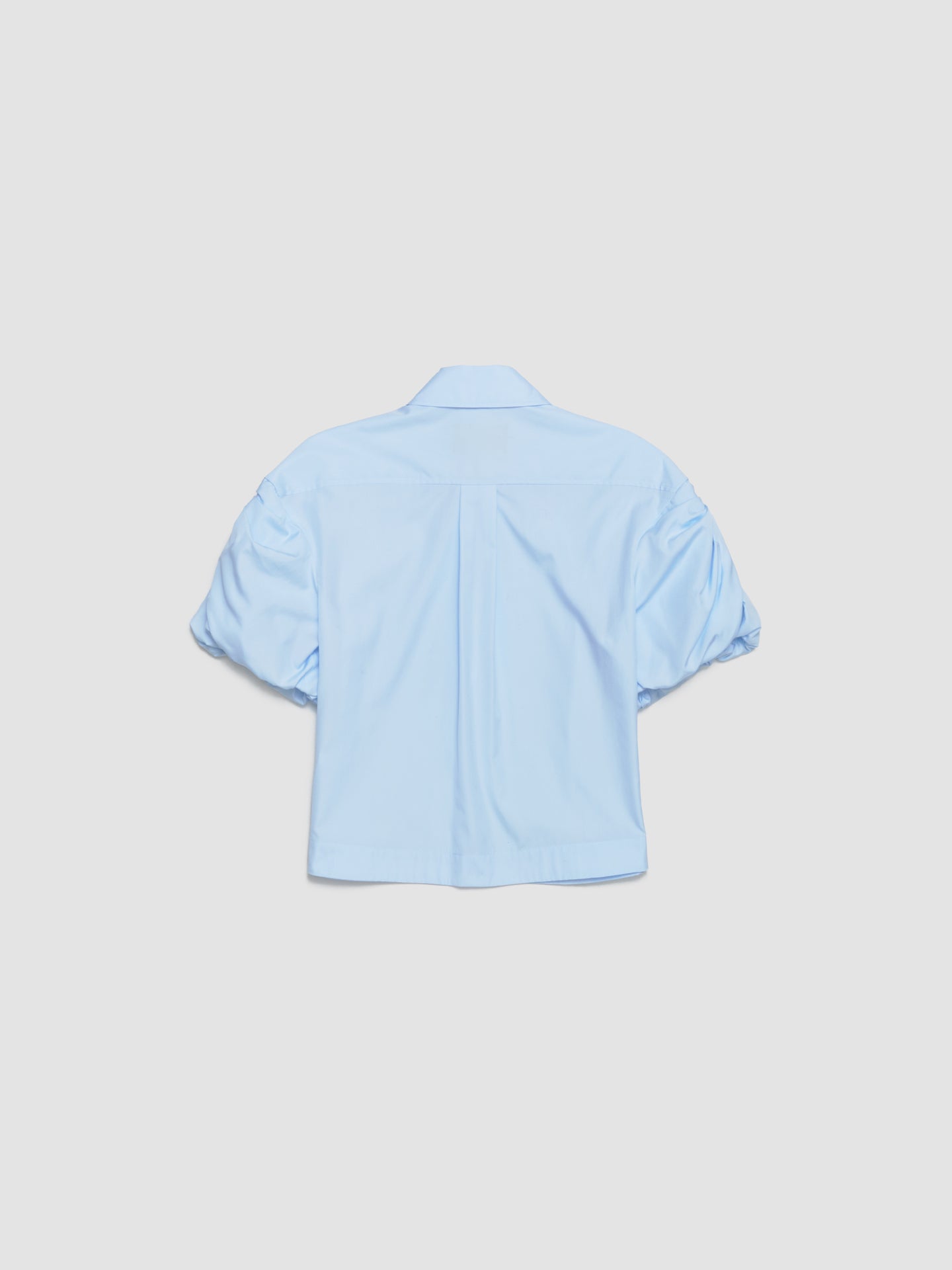 Cropped Puff Bow Sleeve Shirt in Baby Blue