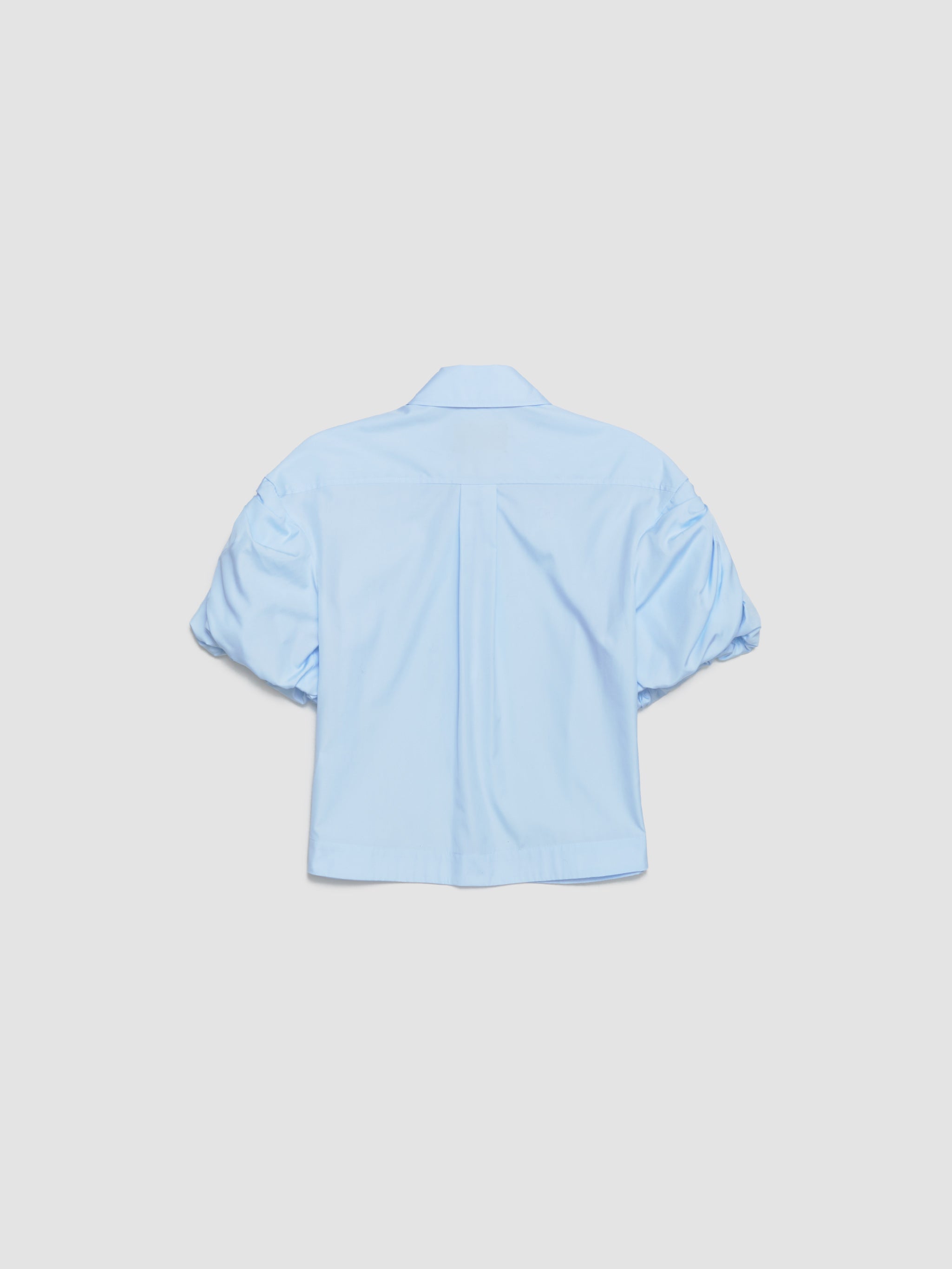 Cropped Puff Bow Sleeve Shirt in Baby Blue