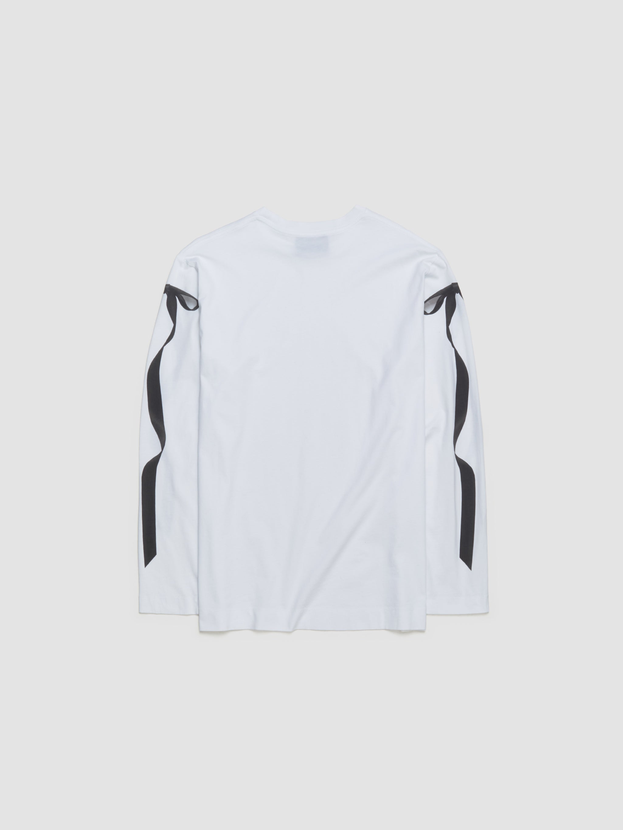 Ribbon Bow Tail Print Long Sleeve T-Shirt in White & Black
