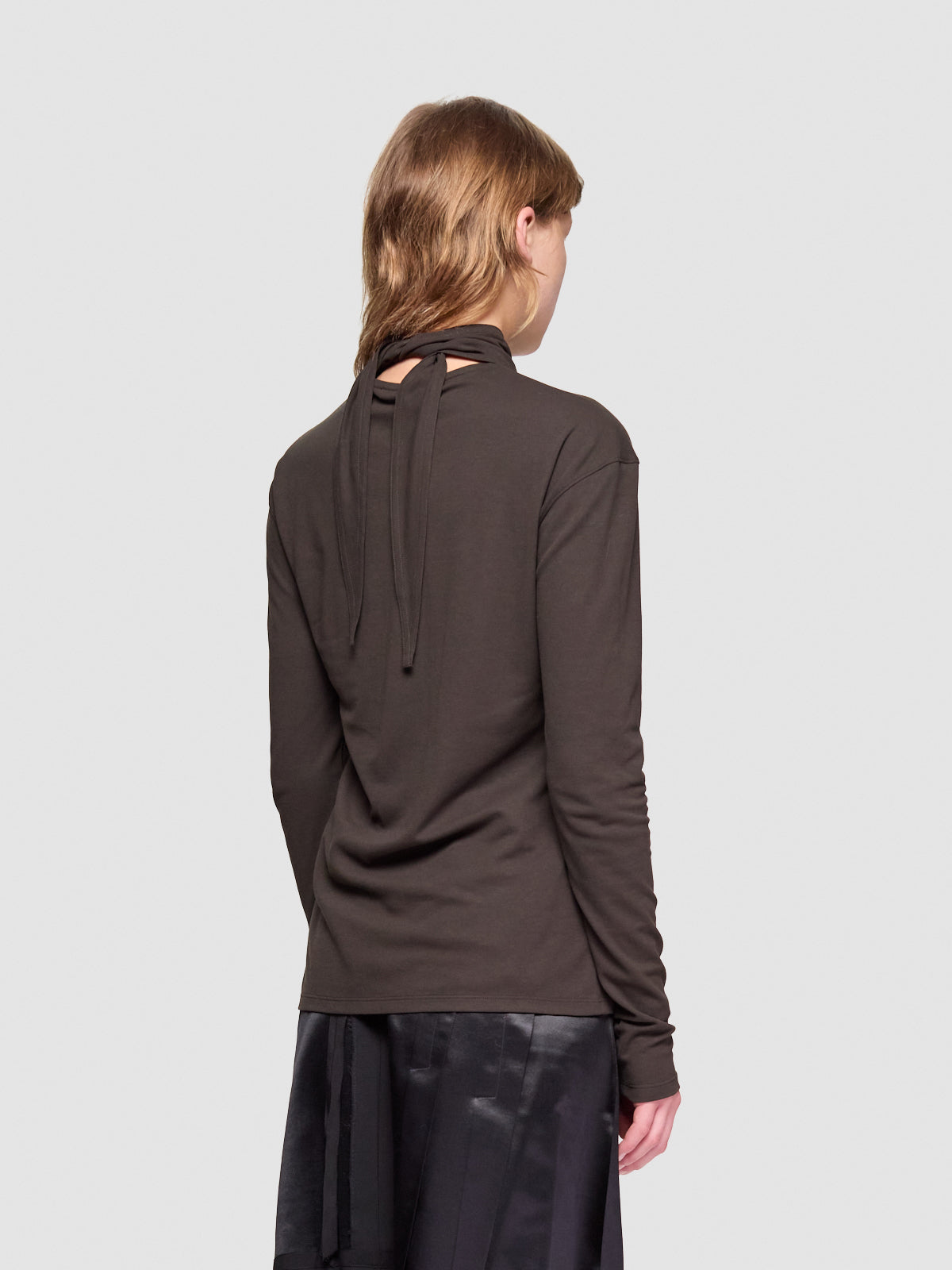 Long Sleeve Foulard Top in Dark Espresso