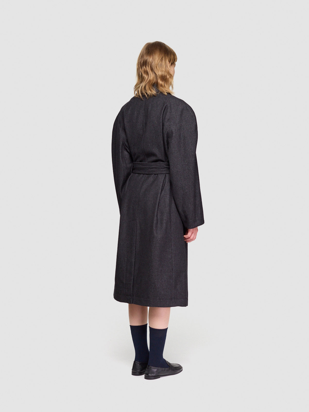 Raglan Sleeve Coat in Black & Grey Melange