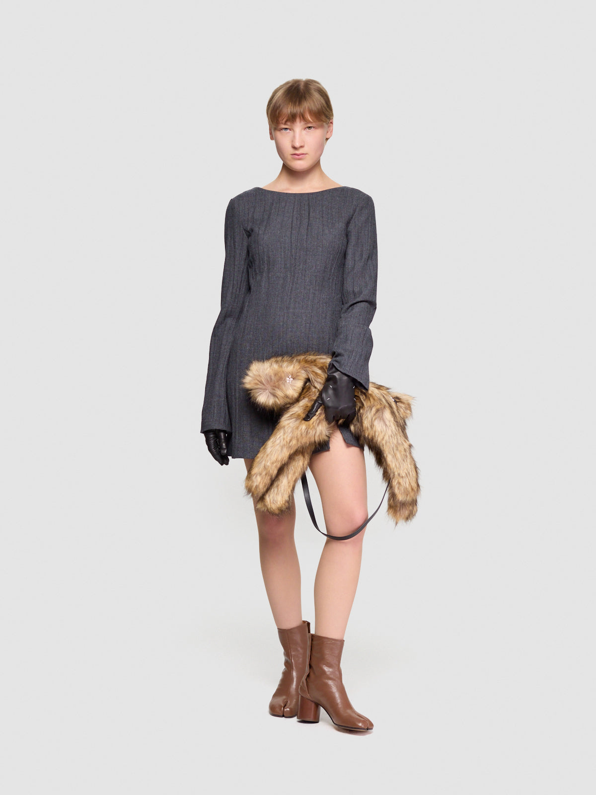 Faux Fur Hare Crossbody Bag in Brown