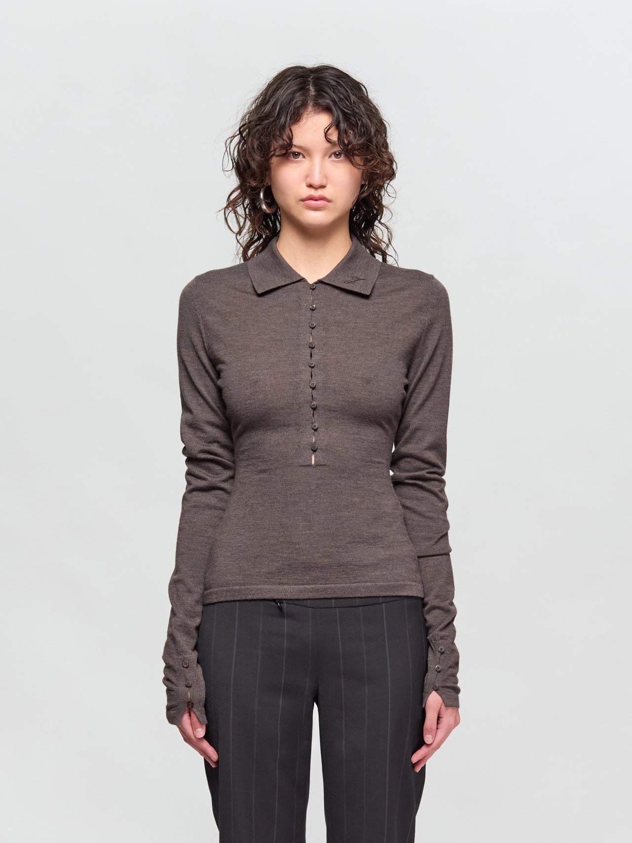 Le Polo Merino  in Dark Brown