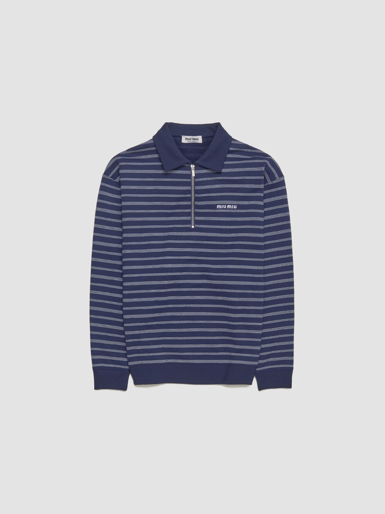Striped Polo Shirt With Zip in Blue & White