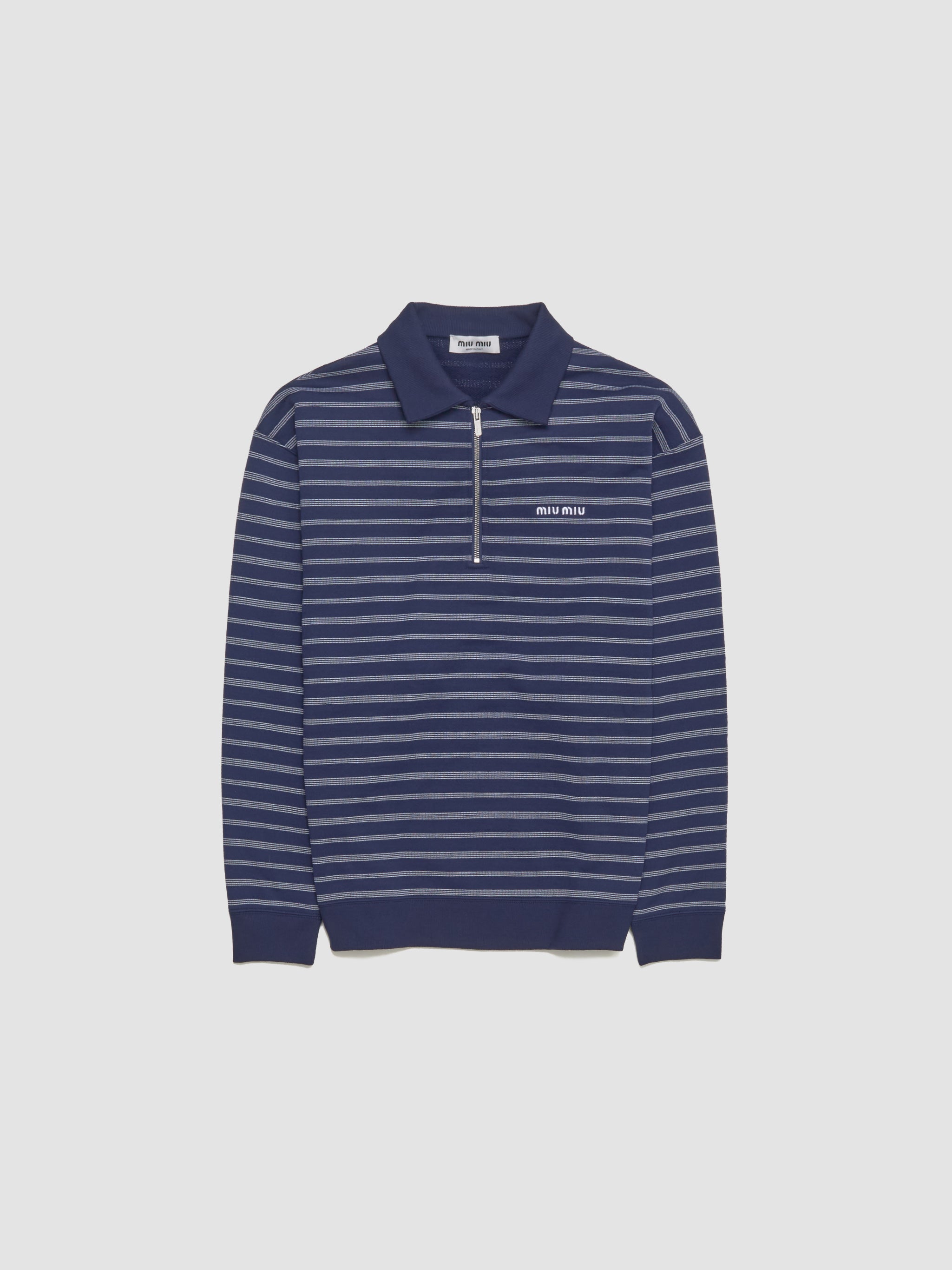 Striped Polo Shirt With Zip in Blue & White