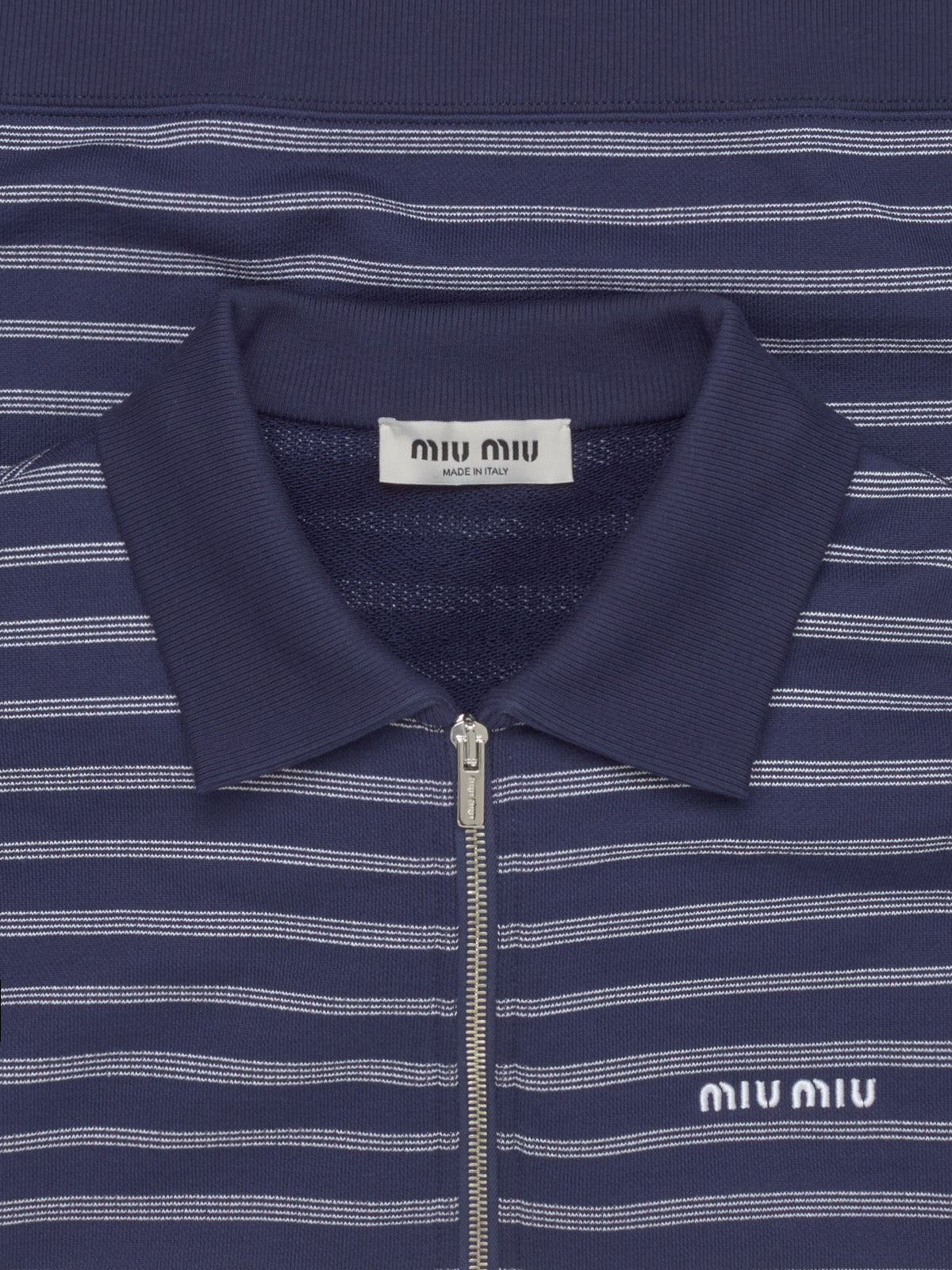 Striped Polo Shirt With Zip in Blue & White