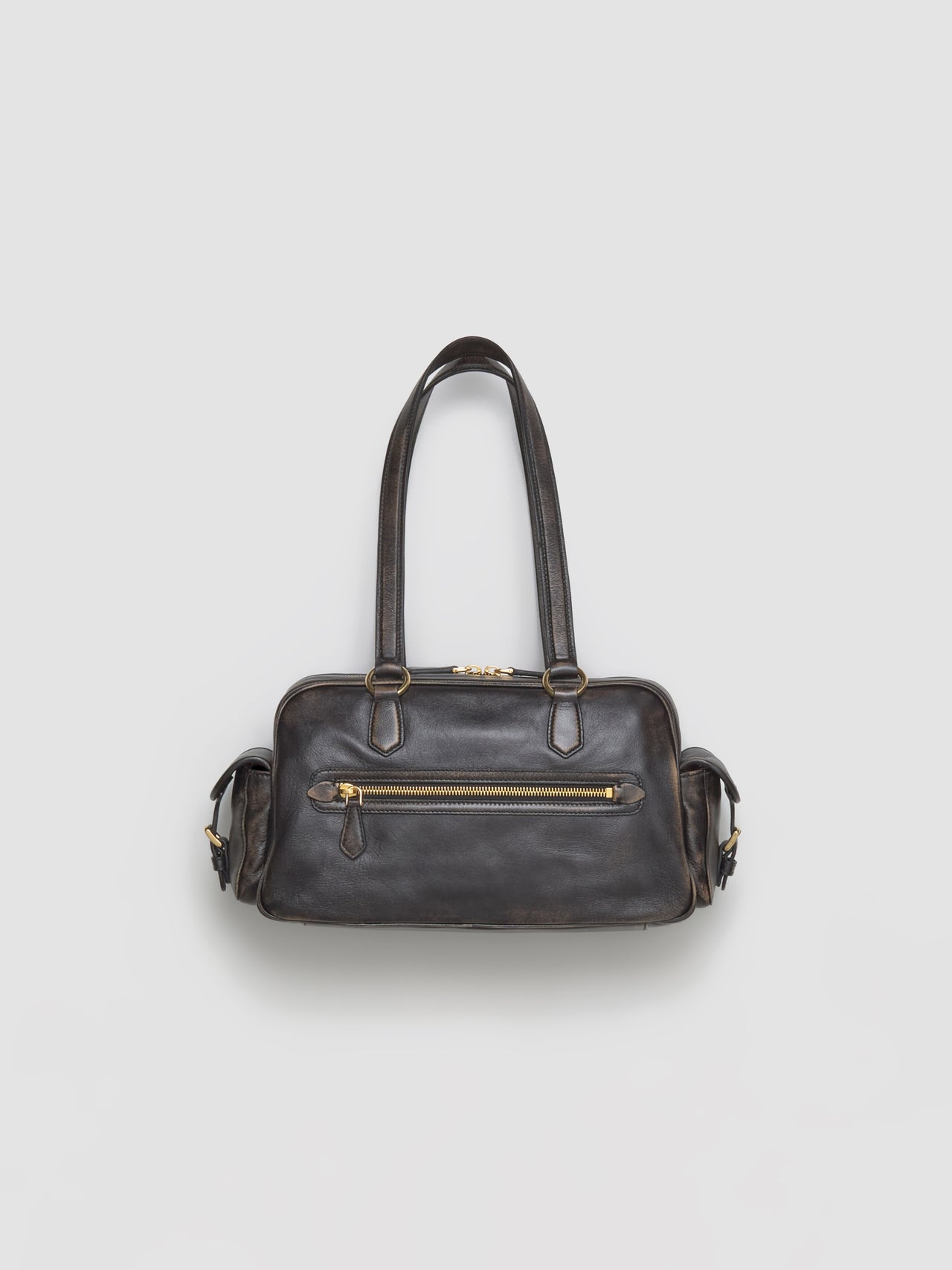 Pocket Handle Bag Made Of Nappa Leather in Coffee Brown