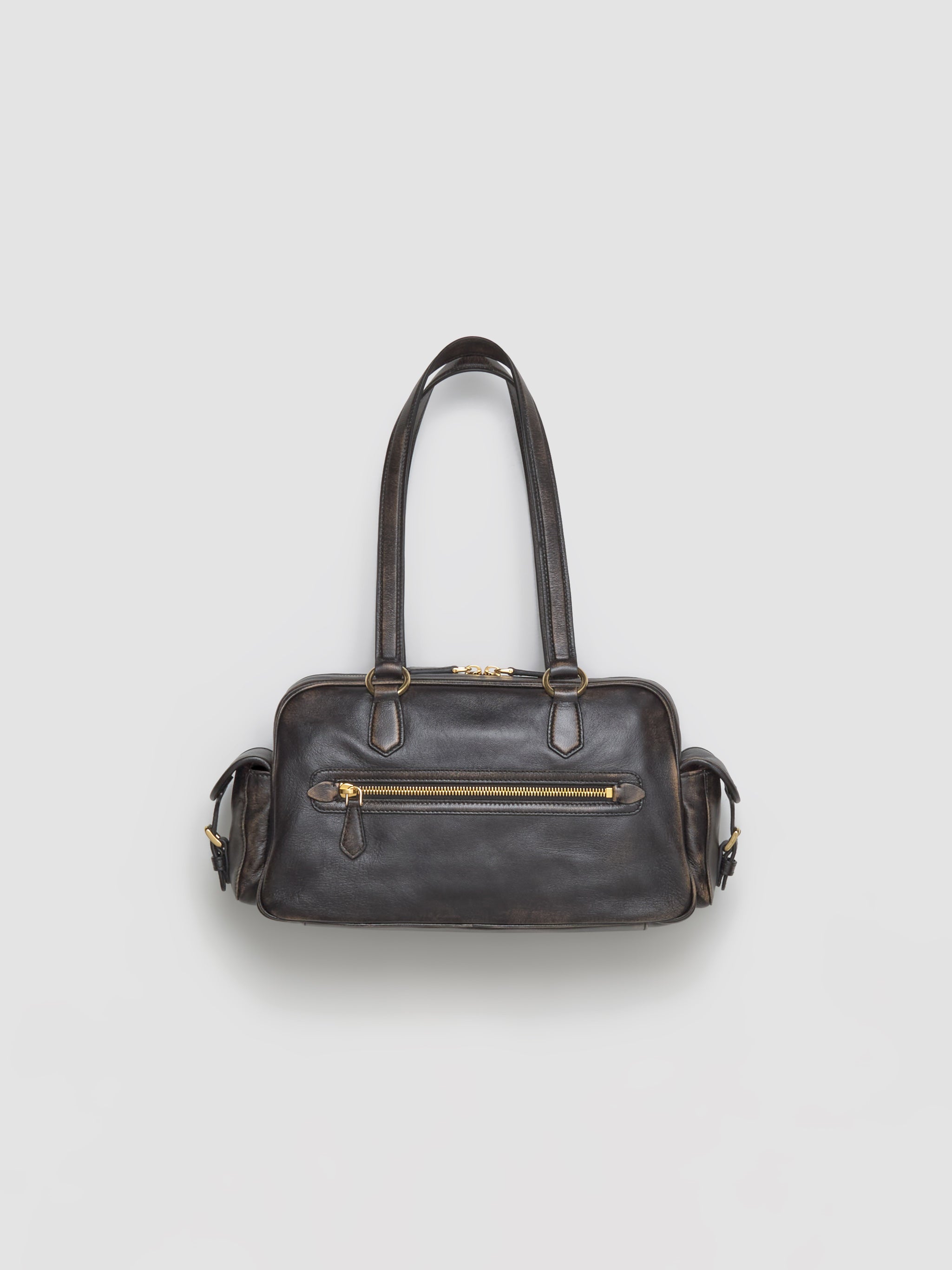 Pocket Handle Bag Made Of Nappa Leather in Coffee Brown