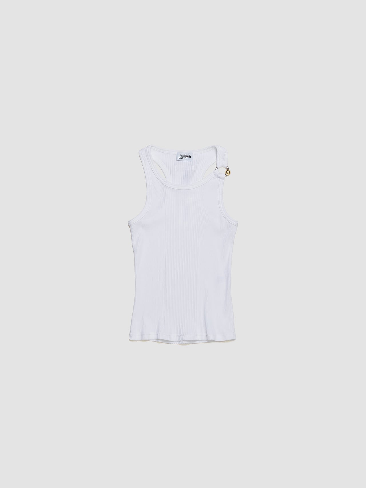 Tank Top with "Gaultier" Piercing Detail in White