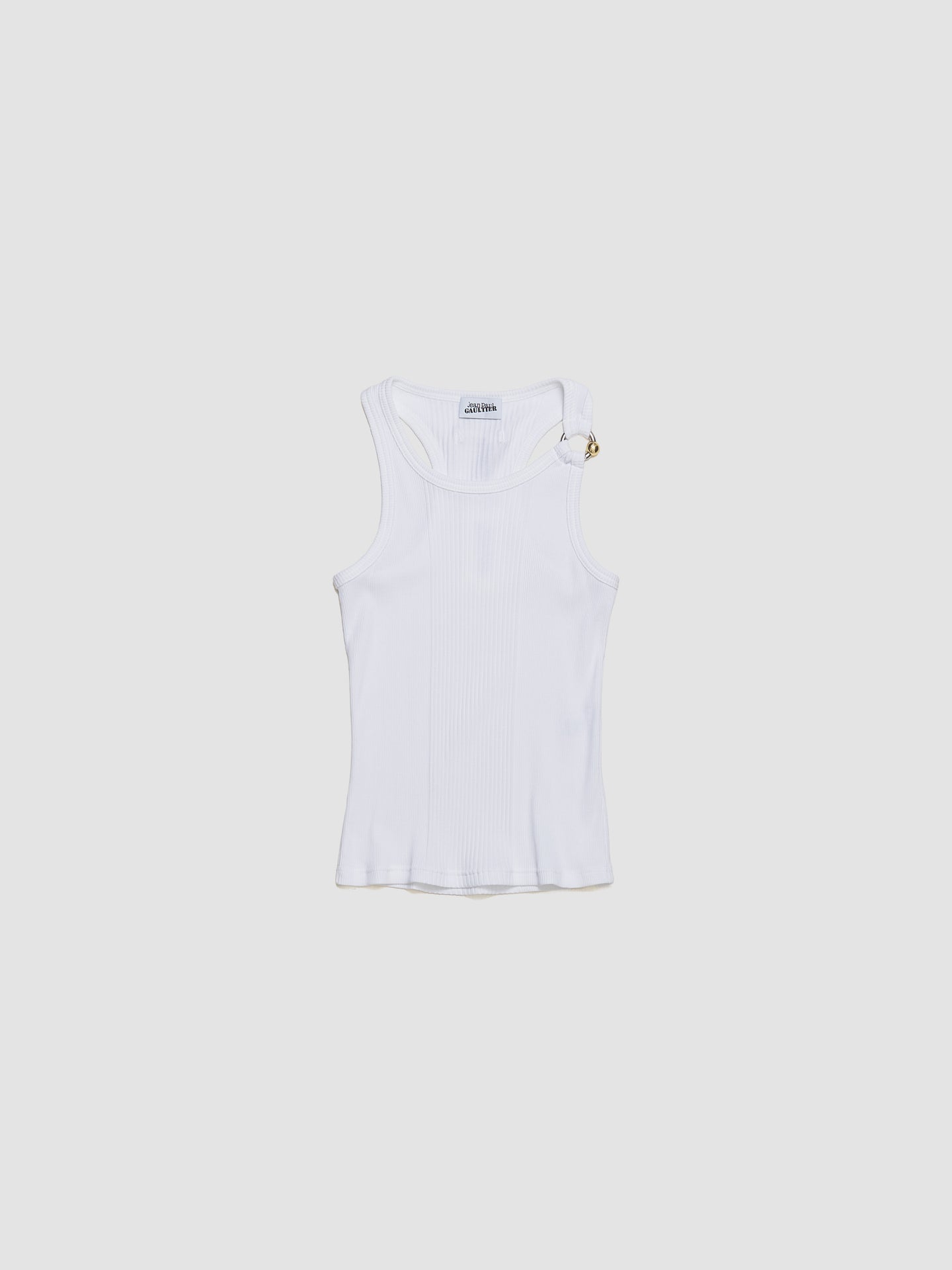 Tank Top with "Gaultier" Piercing Detail in White
