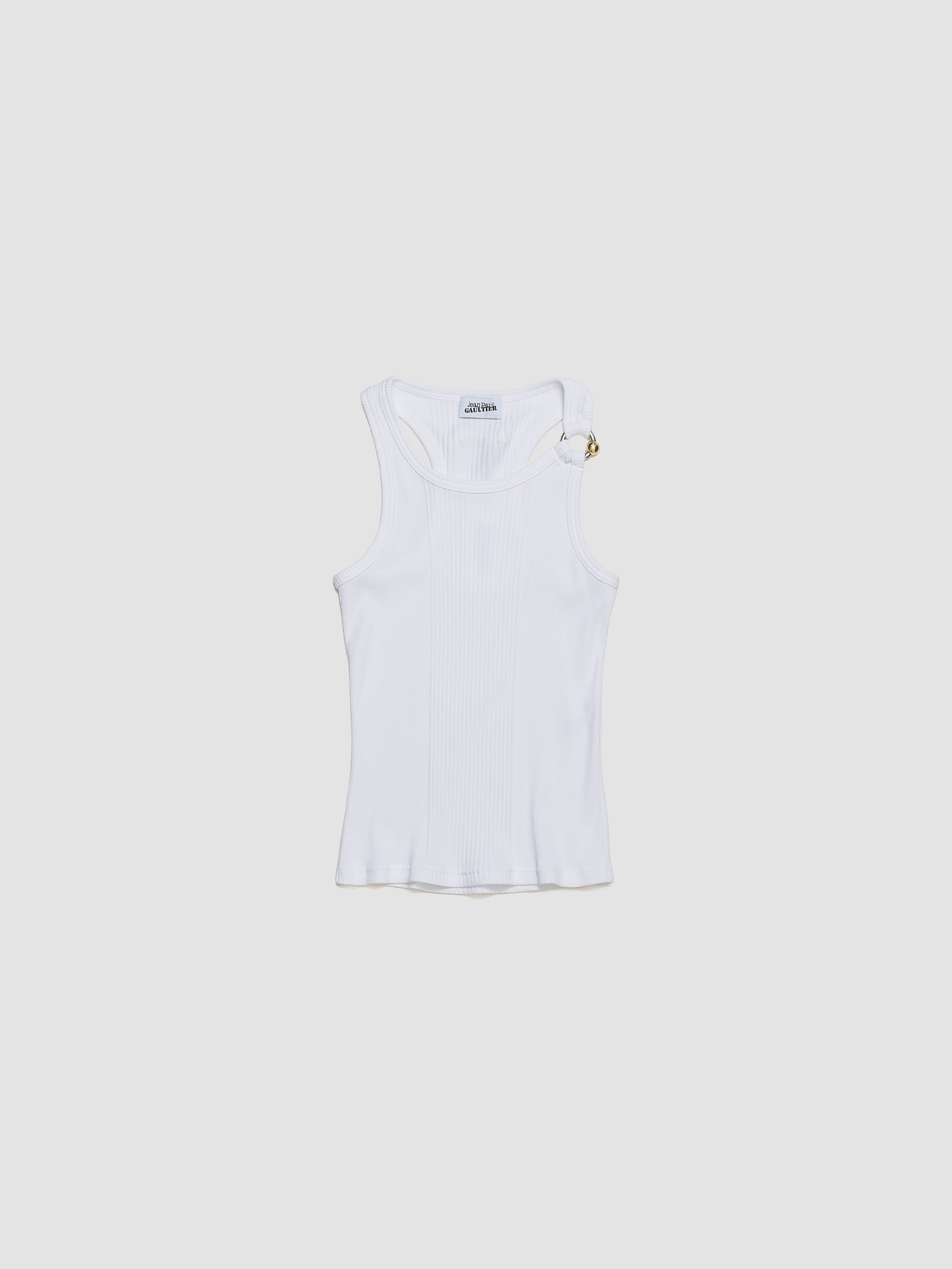 Tank Top with "Gaultier" Piercing Detail in White