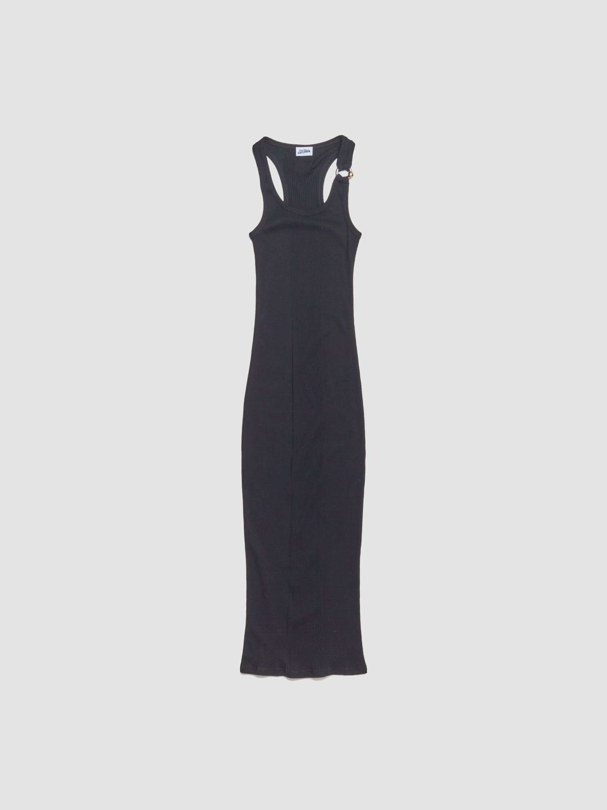Long Dress with "Gaultier" Piercing Detail in Black