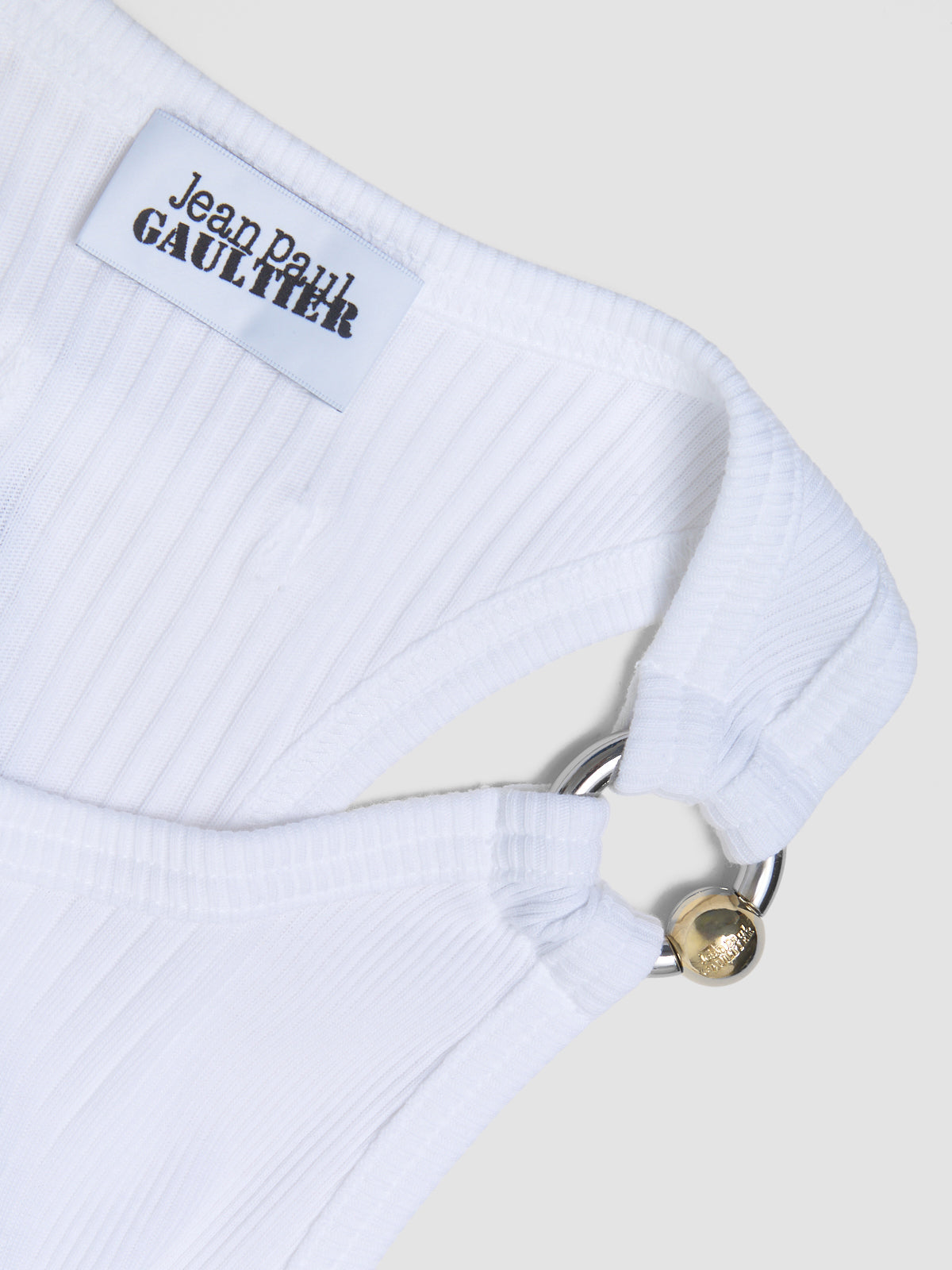 Tank Top with "Gaultier" Piercing Detail in White
