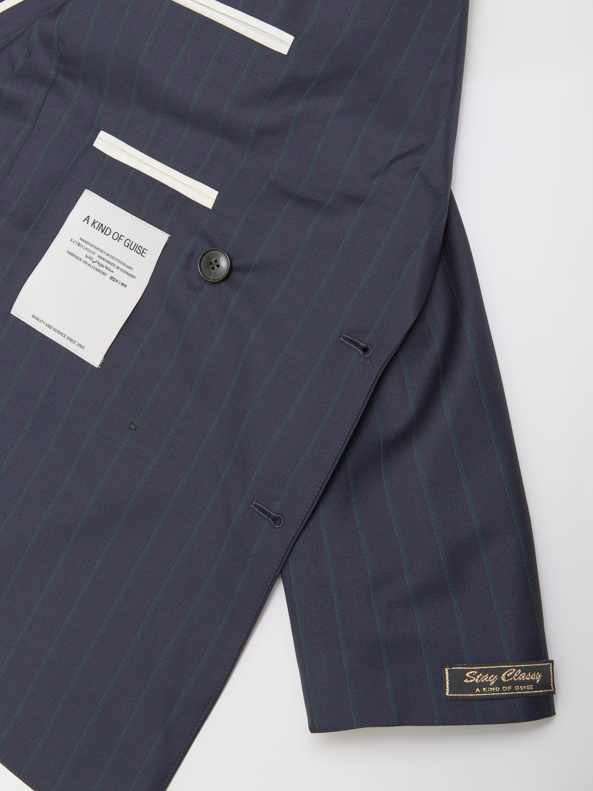 Double-Breasted Peak Blazer in Navy Double Pinstripe