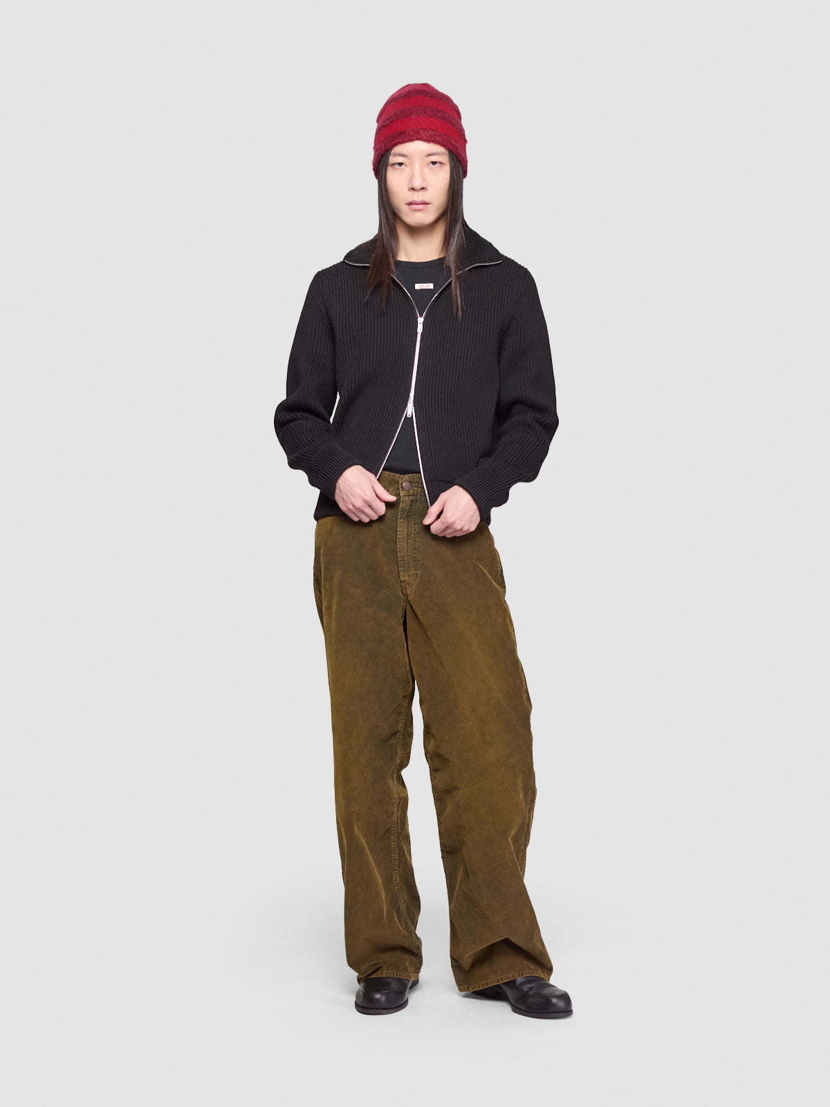 Zip Wool Cardigan in Black