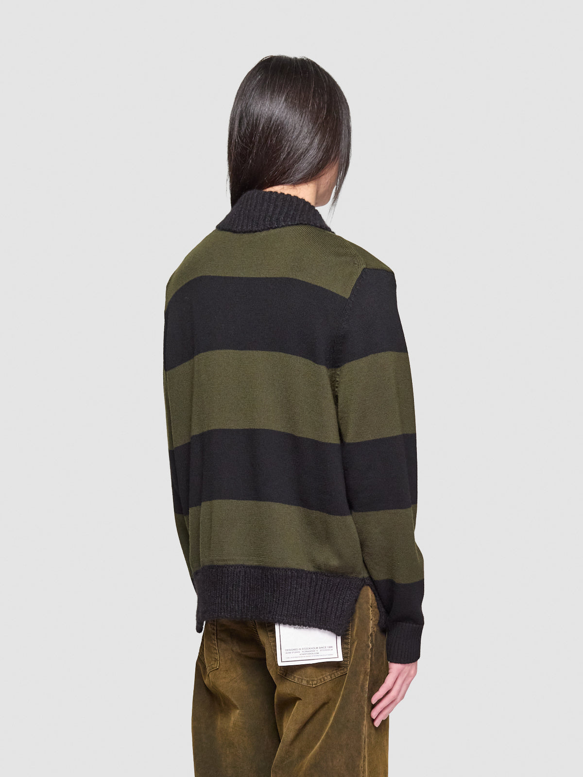 Fuzzy Collar Striped Rugby Cardigan in Charcoal