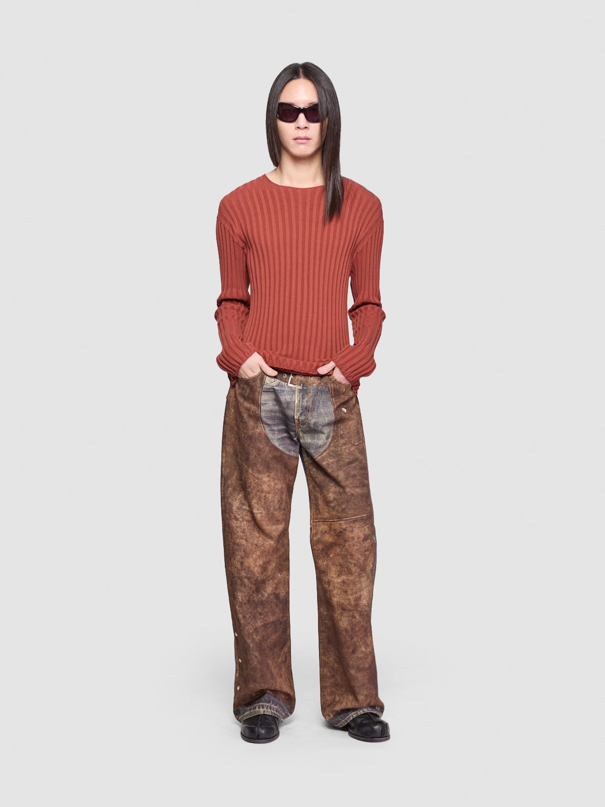Printed Trousers in Blue & Brown