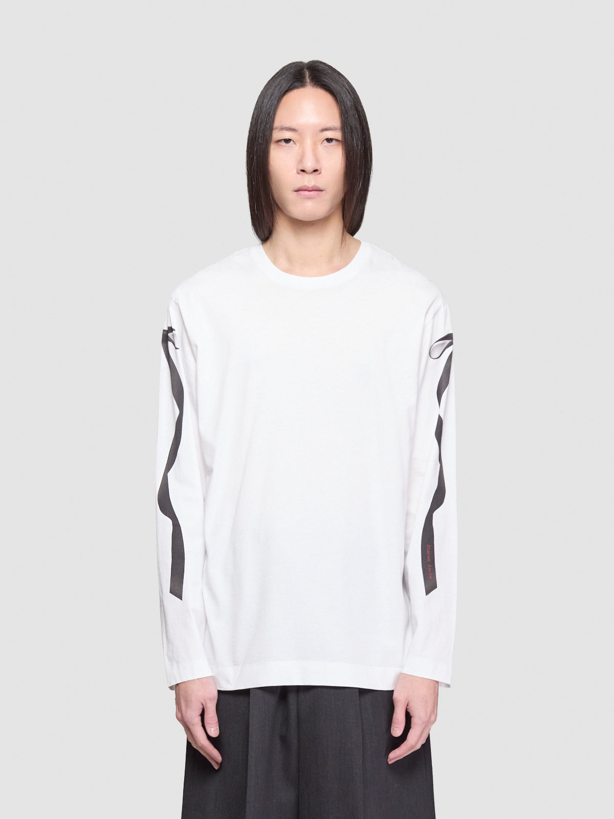 Ribbon Bow Tail Print Long Sleeve T-Shirt in White & Black