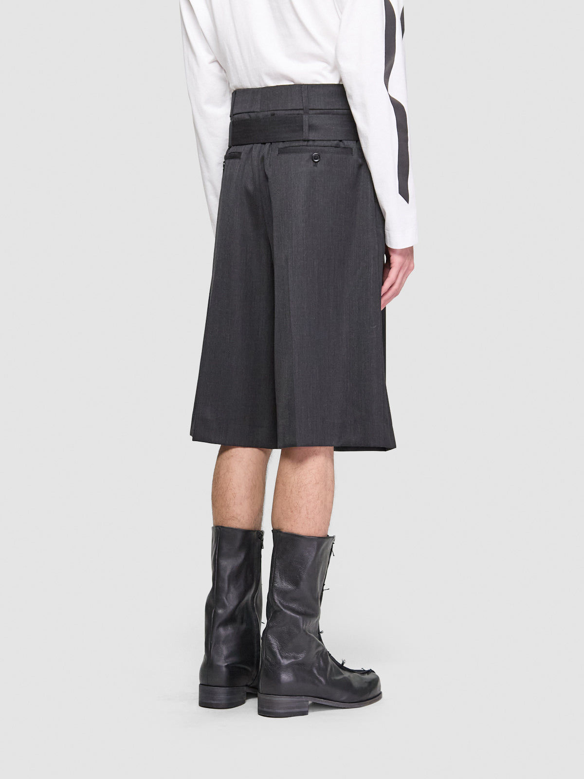 Wide Leg Multi Belt Loop Shorts in Black