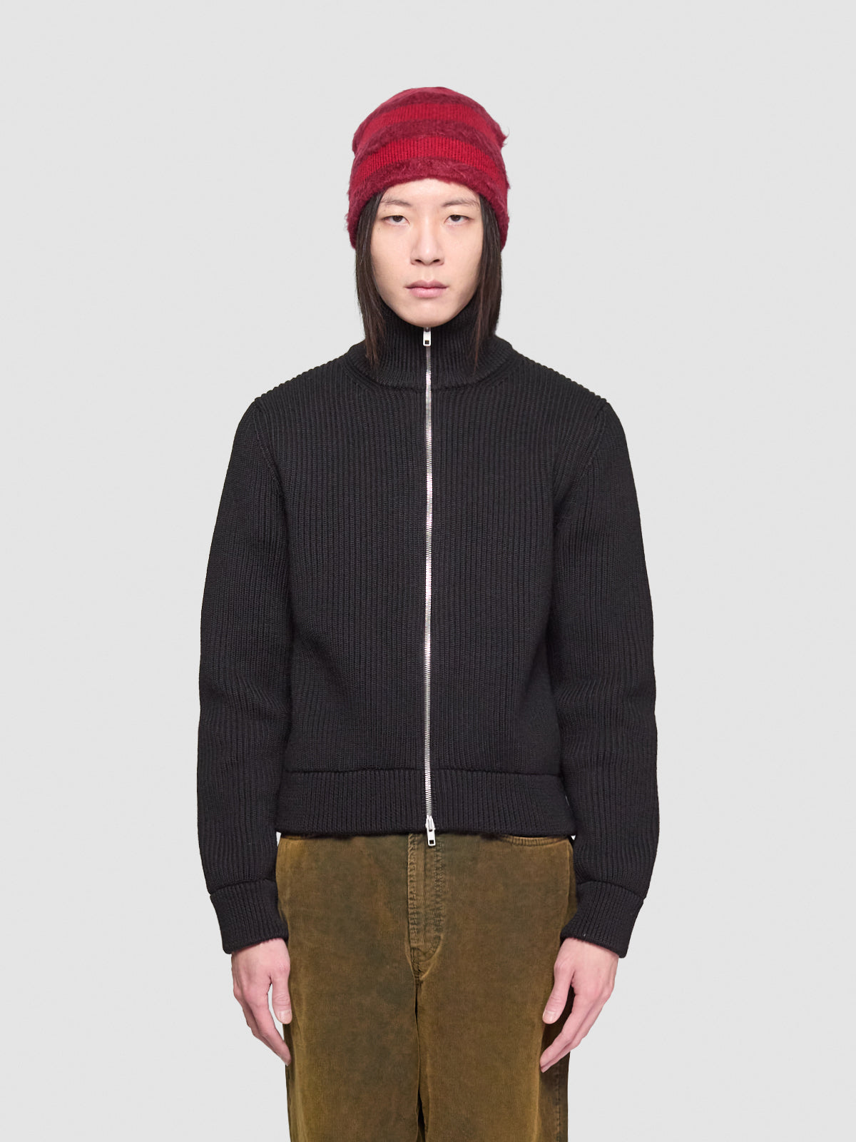 Zip Wool Cardigan in Black