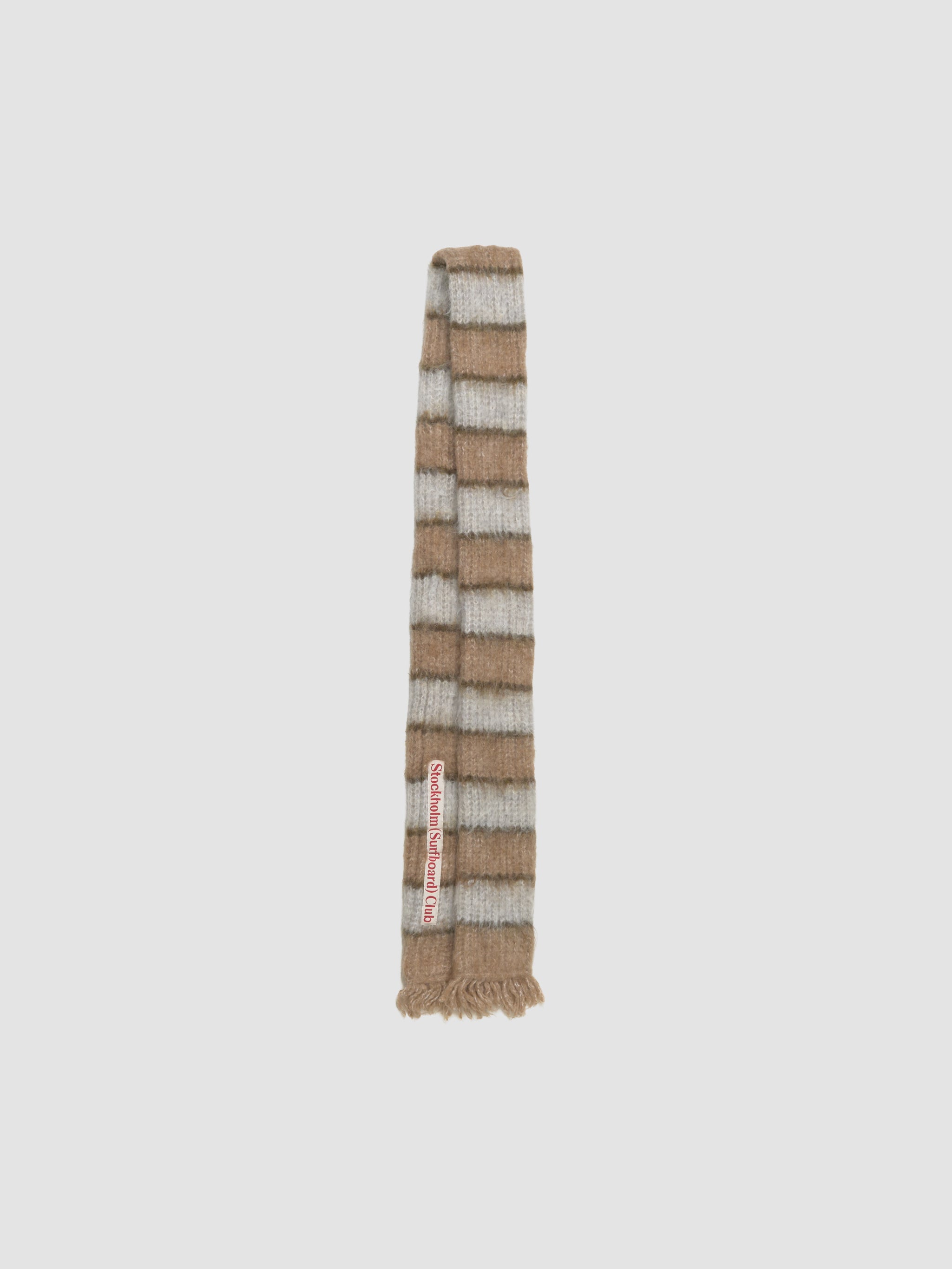 Narrow Striped Knitted Scarf in Beige Stripe