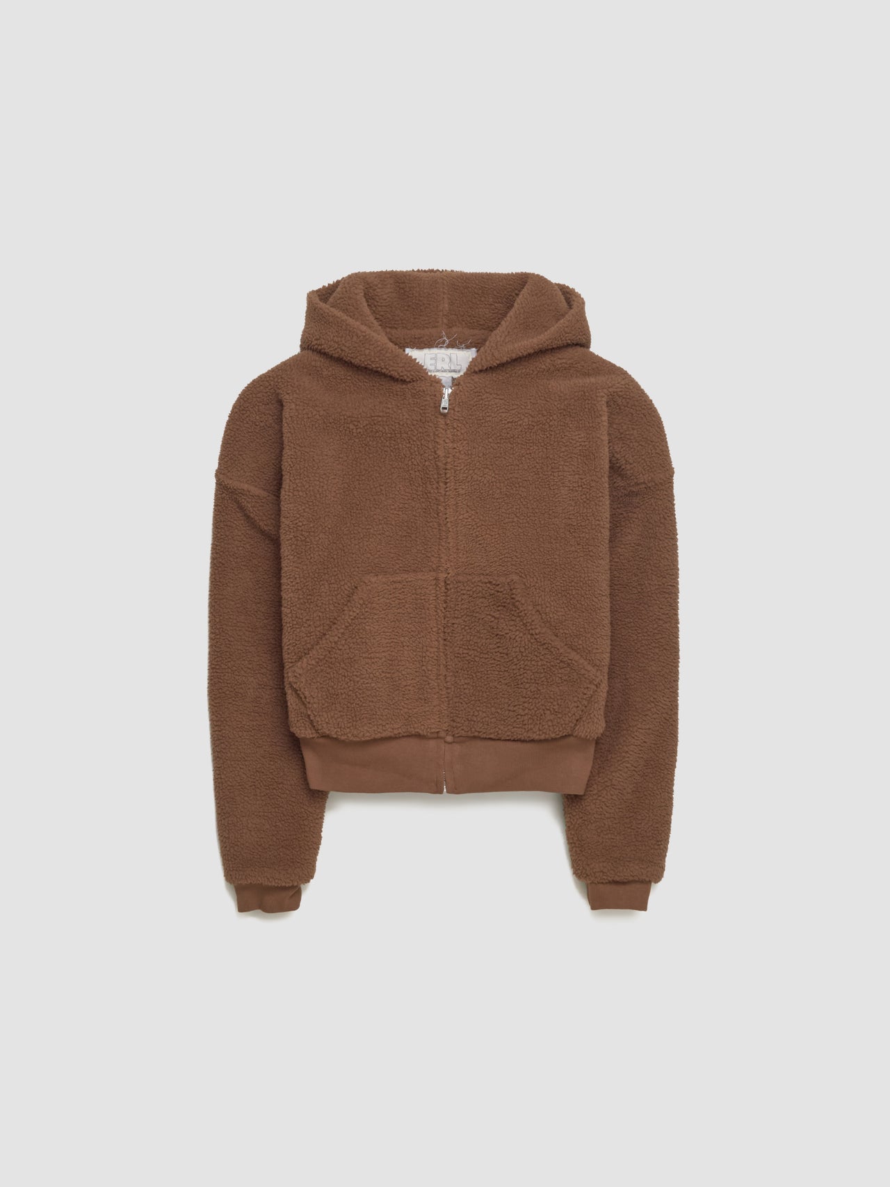 Terry Fleece Zipped Hoodie in Brown