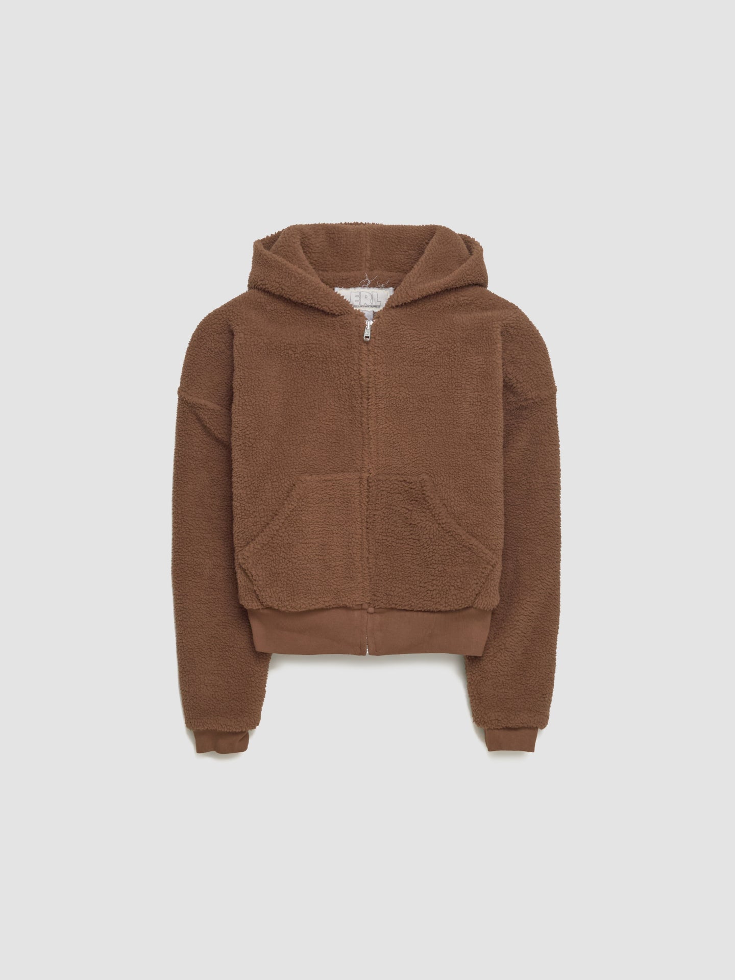 Terry Fleece Zipped Hoodie in Brown