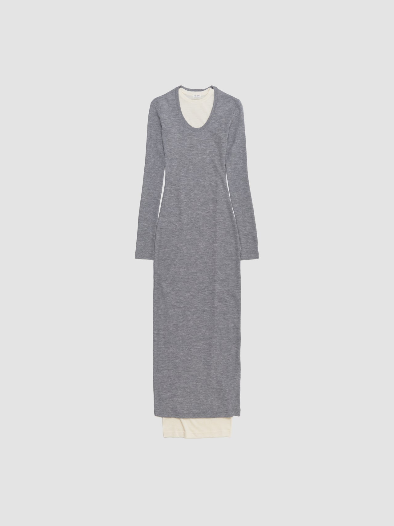 Crewneck Long Sleeve Tank Dress in Grey & Bone