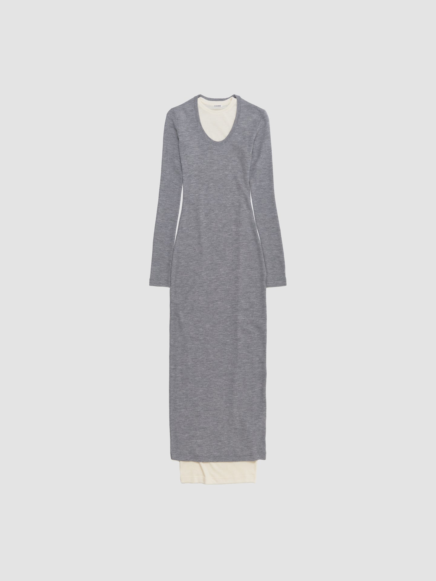 Crewneck Long Sleeve Tank Dress in Grey & Bone