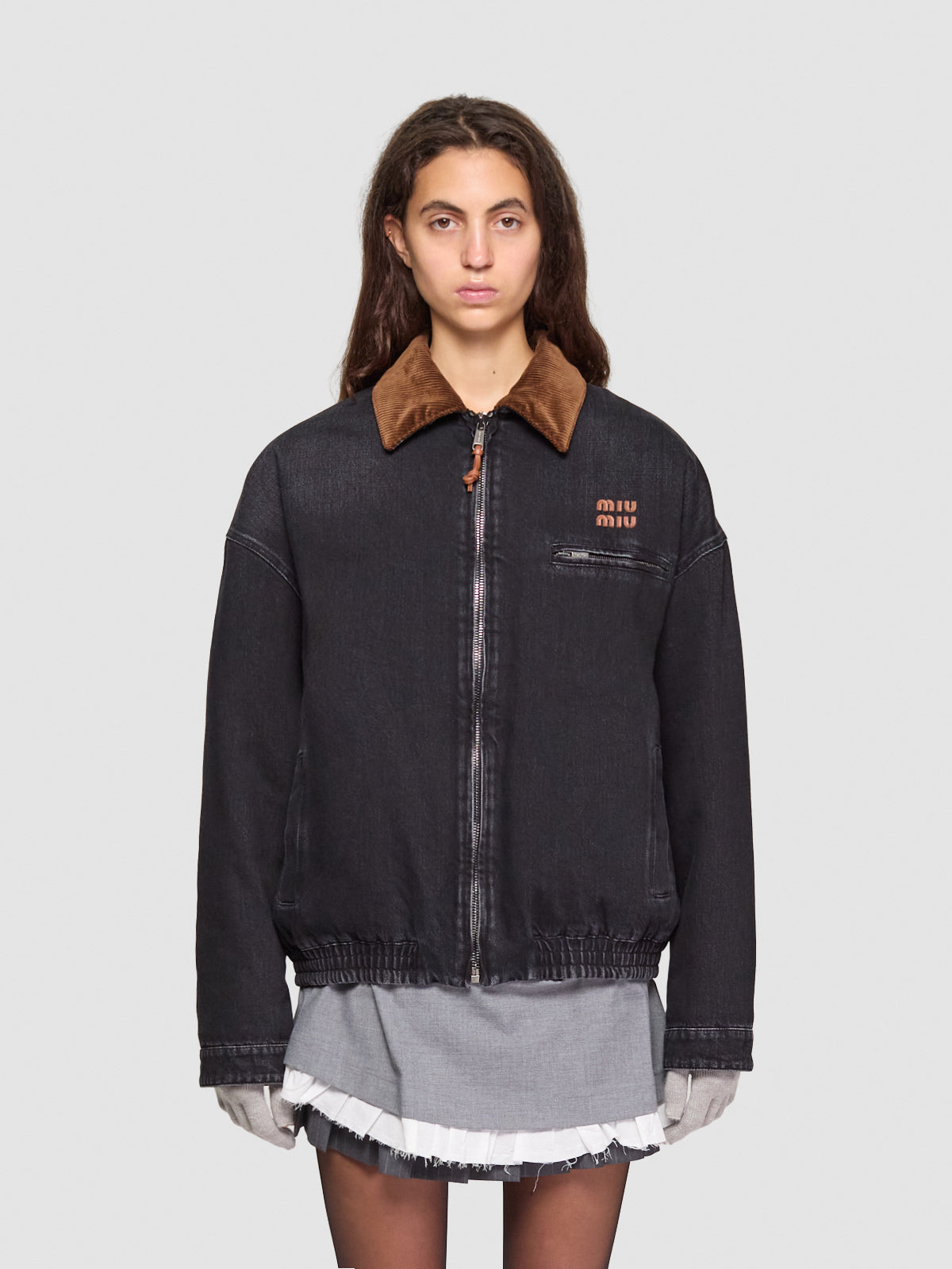 Denim Blouson Jacket in Black