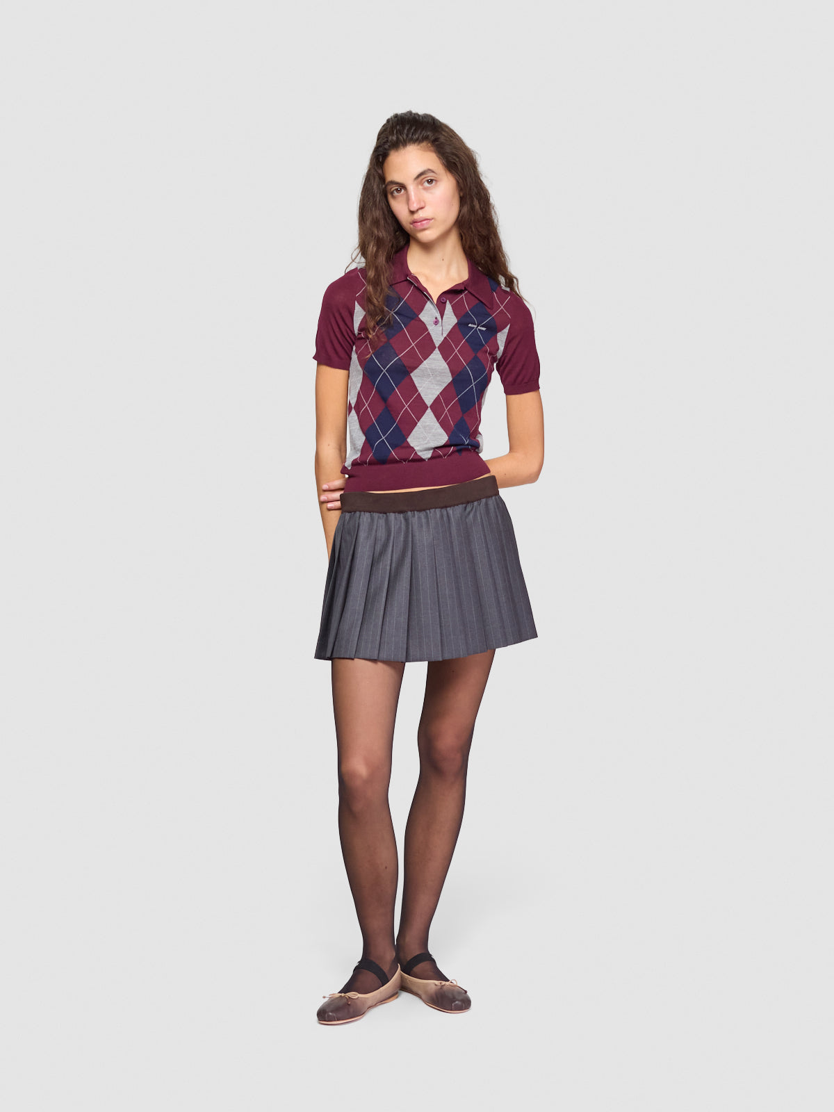 Pinstripe Pleated Mini Skirt in Slate Gray