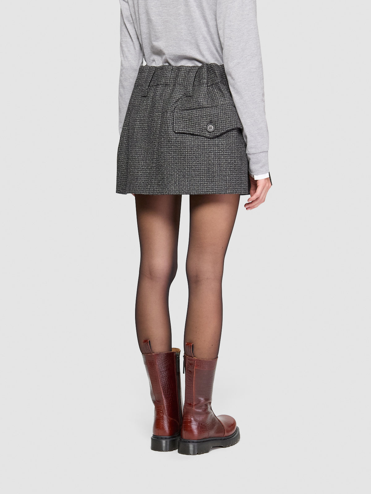 Vichy Mouliné Wool Mini Skirt in Black & White