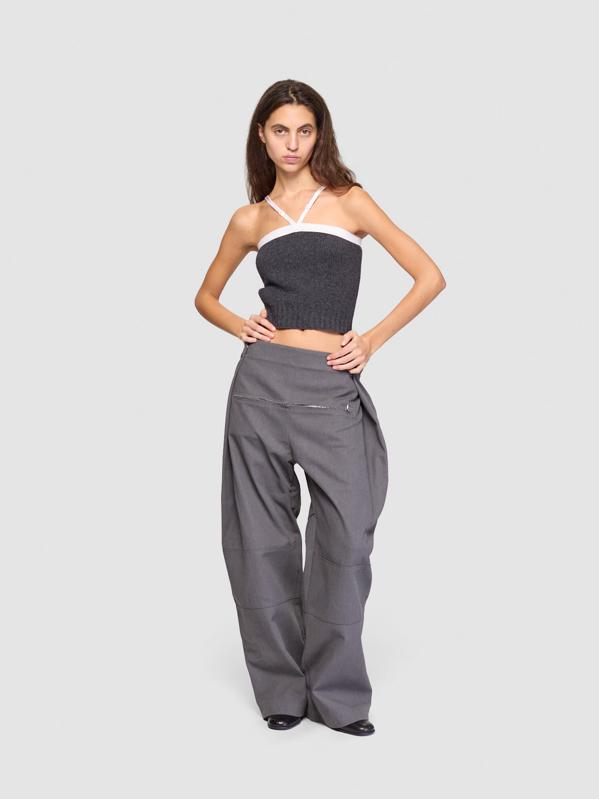 Pleated Pants with Zip Detail in Dark Grey