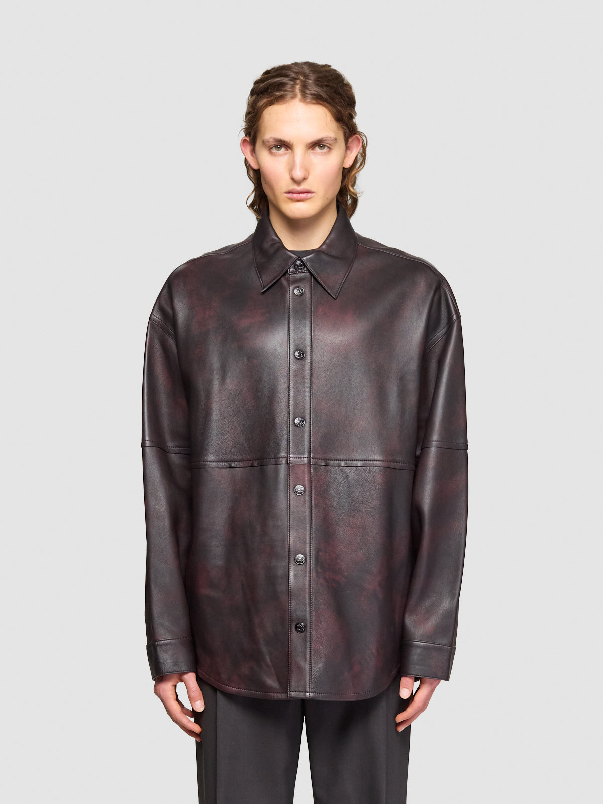 Leather Shirt Jacket in Black & Red