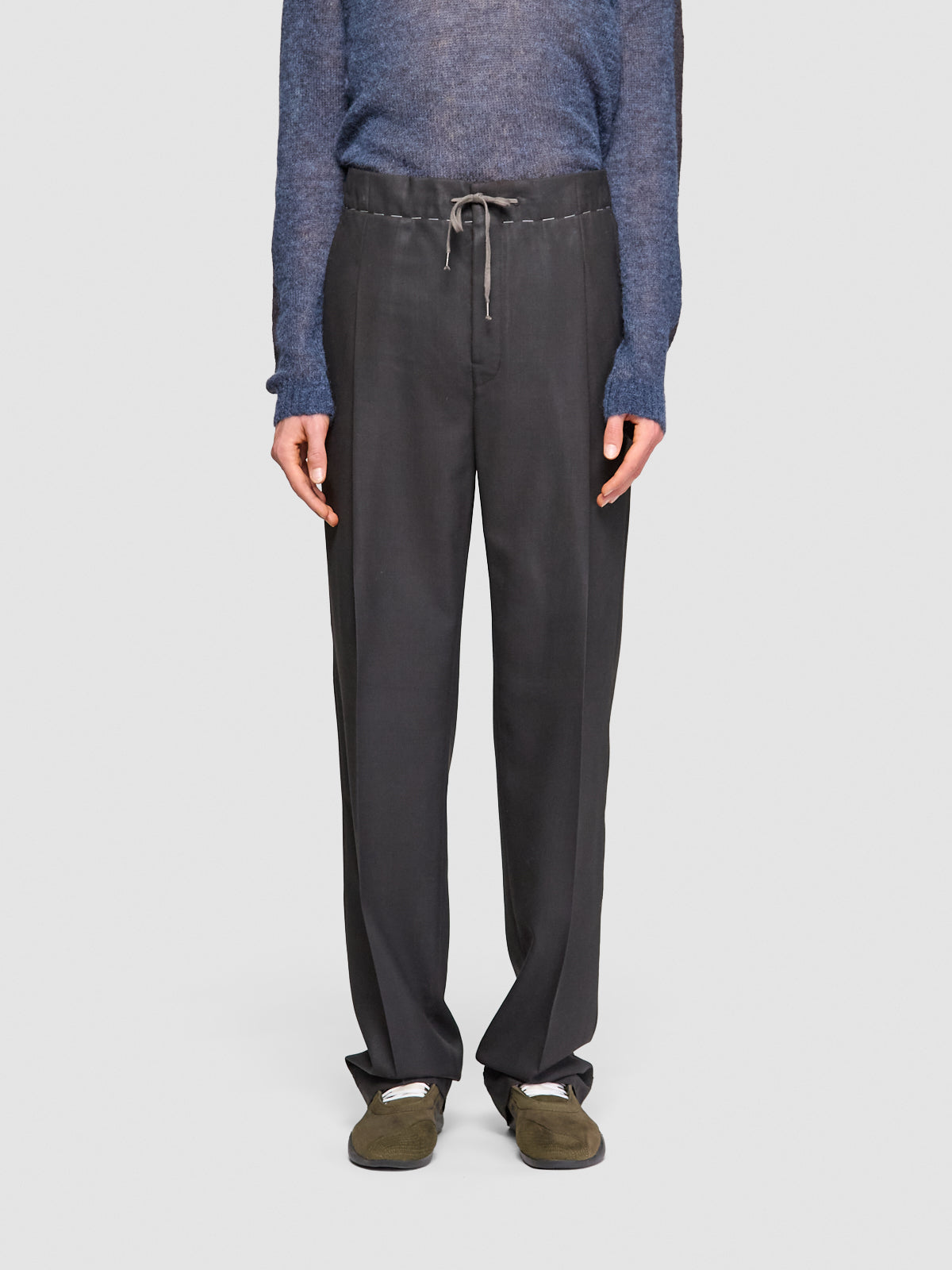 Wool Drawstring Pants in Dark Brown